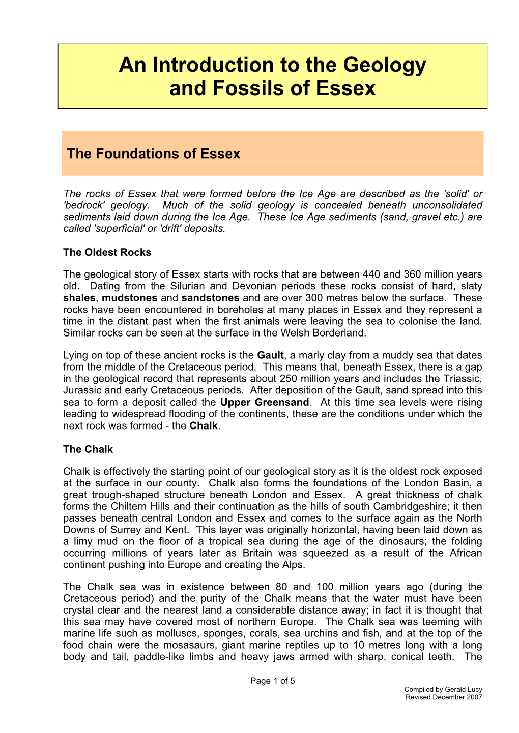 An Introduction to the Geology and Fossils of Essex