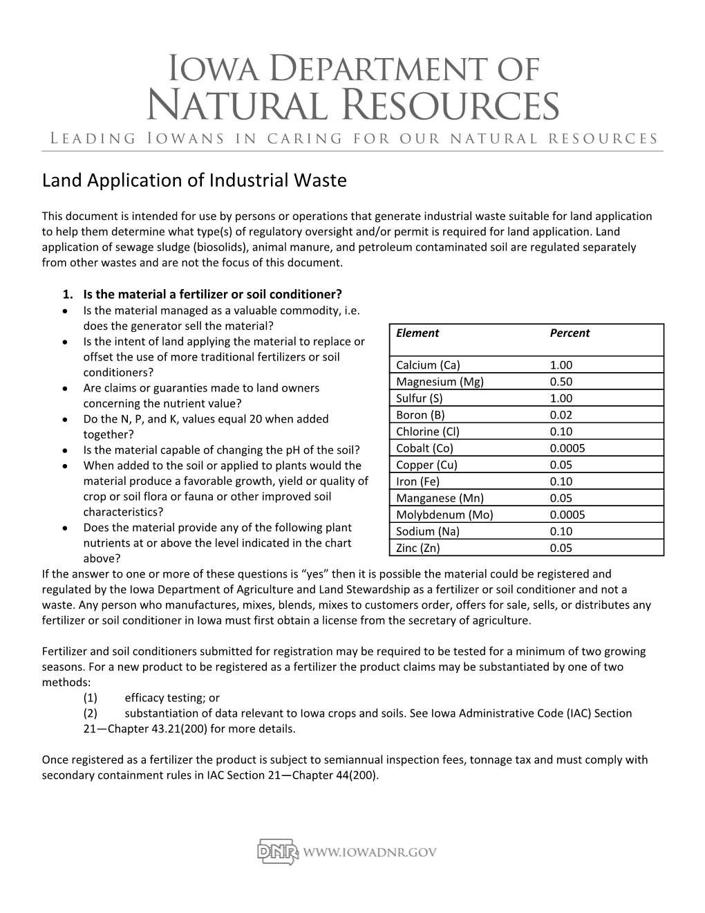 Land Application of Industrial Waste