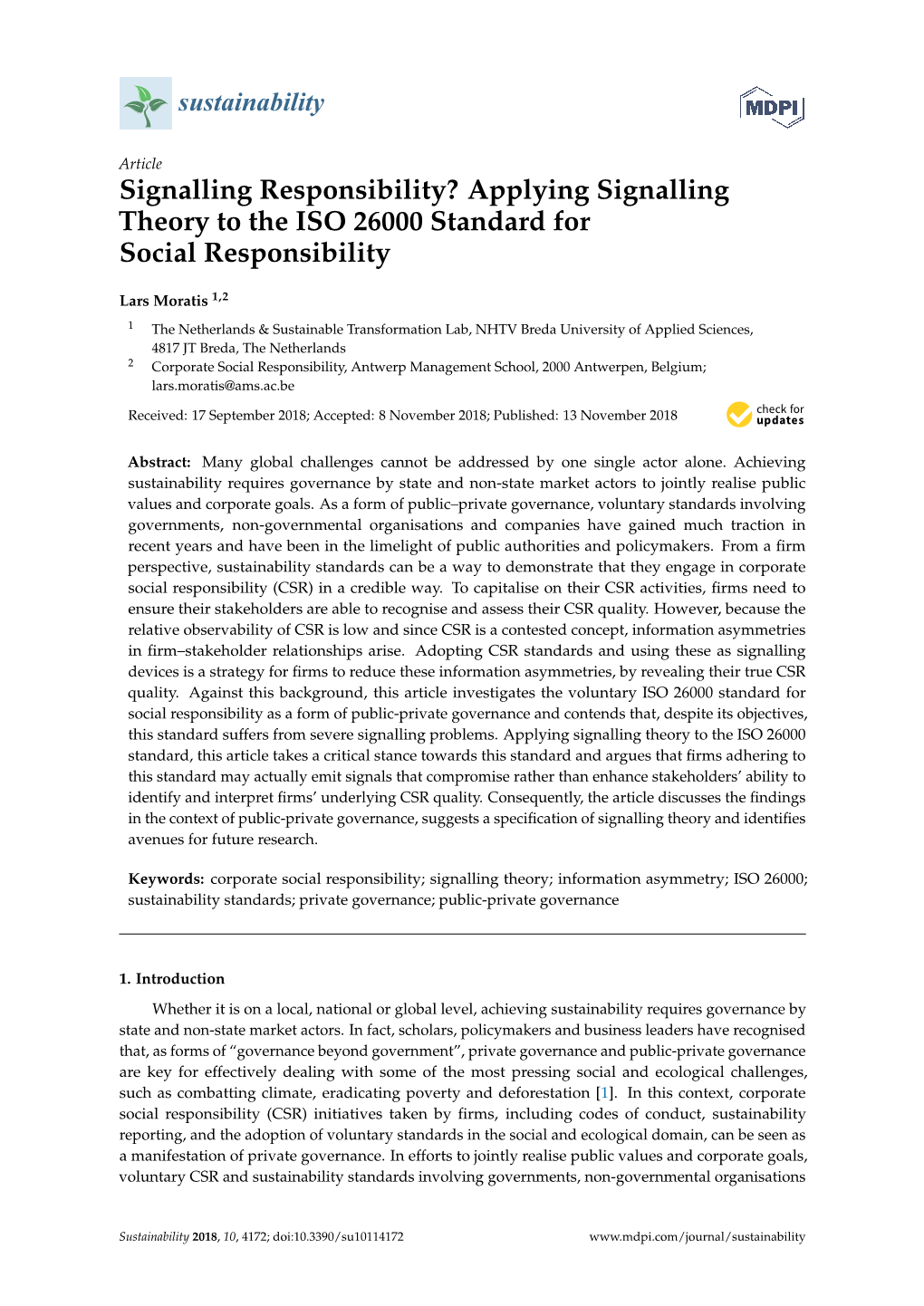Applying Signalling Theory to the ISO 26000 Standard for Social Responsibility