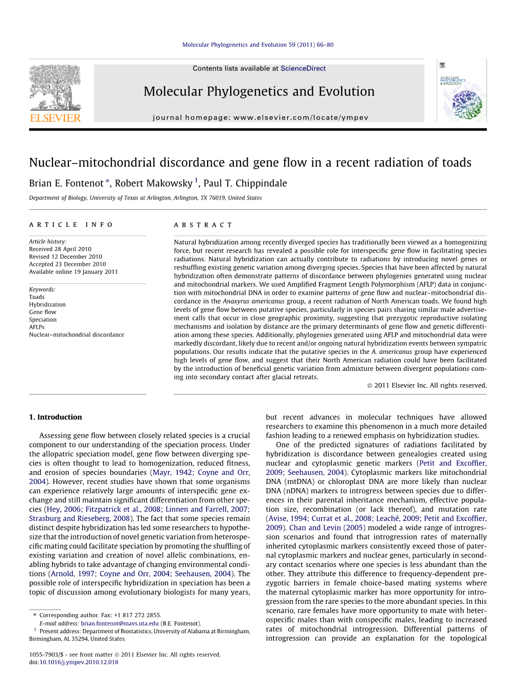 Mitochondrial Discordance and Gene Flow in a Recent Radiation of Toads