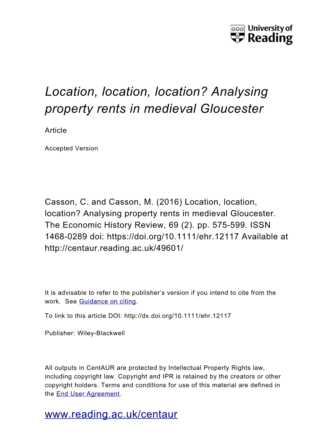 Analysing Property Rents in Medieval Gloucester