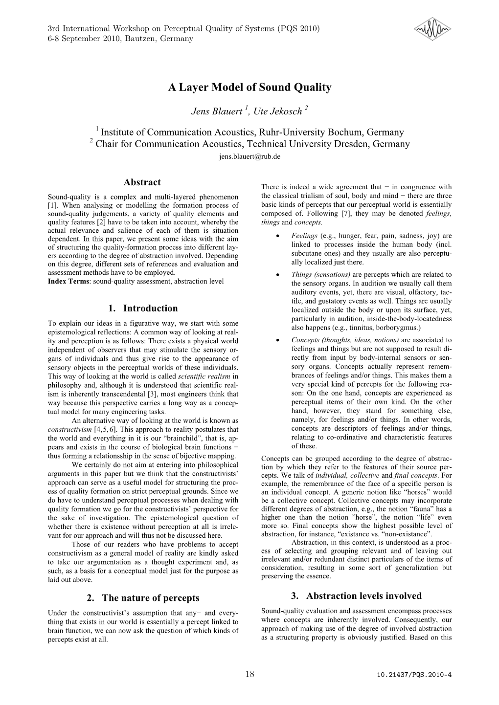 A Layer Model of Sound Quality