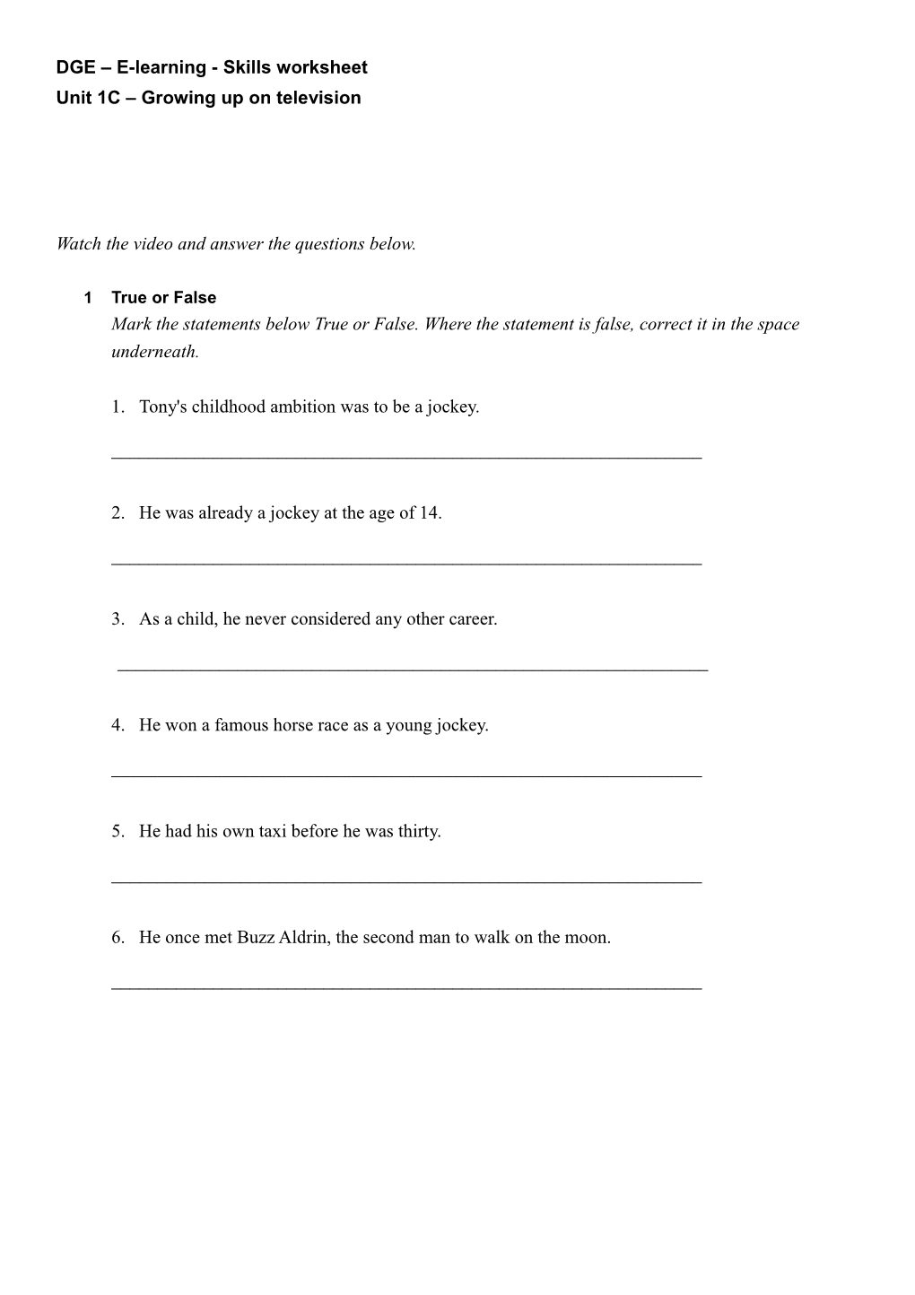 DGE E-Learning - Skills Worksheet