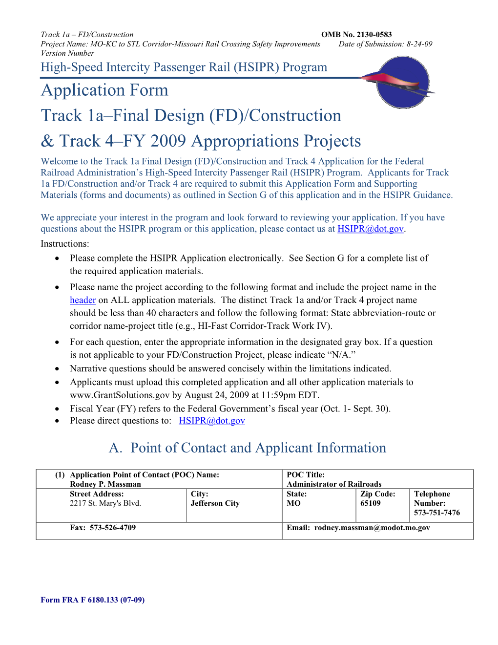 Construction & Track 4–FY 2009 Appropriations Projects