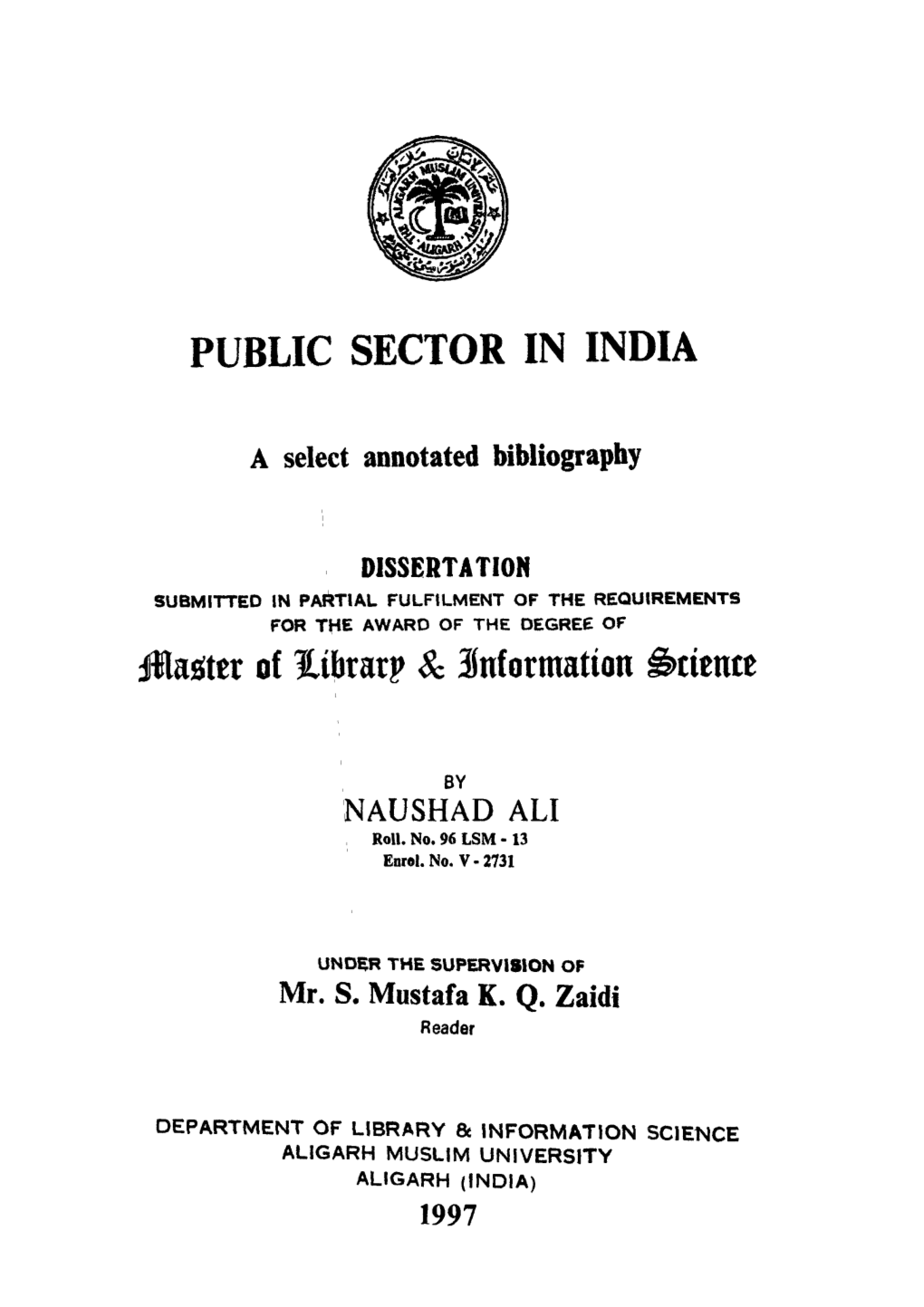 PUBLIC SECTOR in INDIA Ihaaiter of Tihtm & Snformation ^Timtt