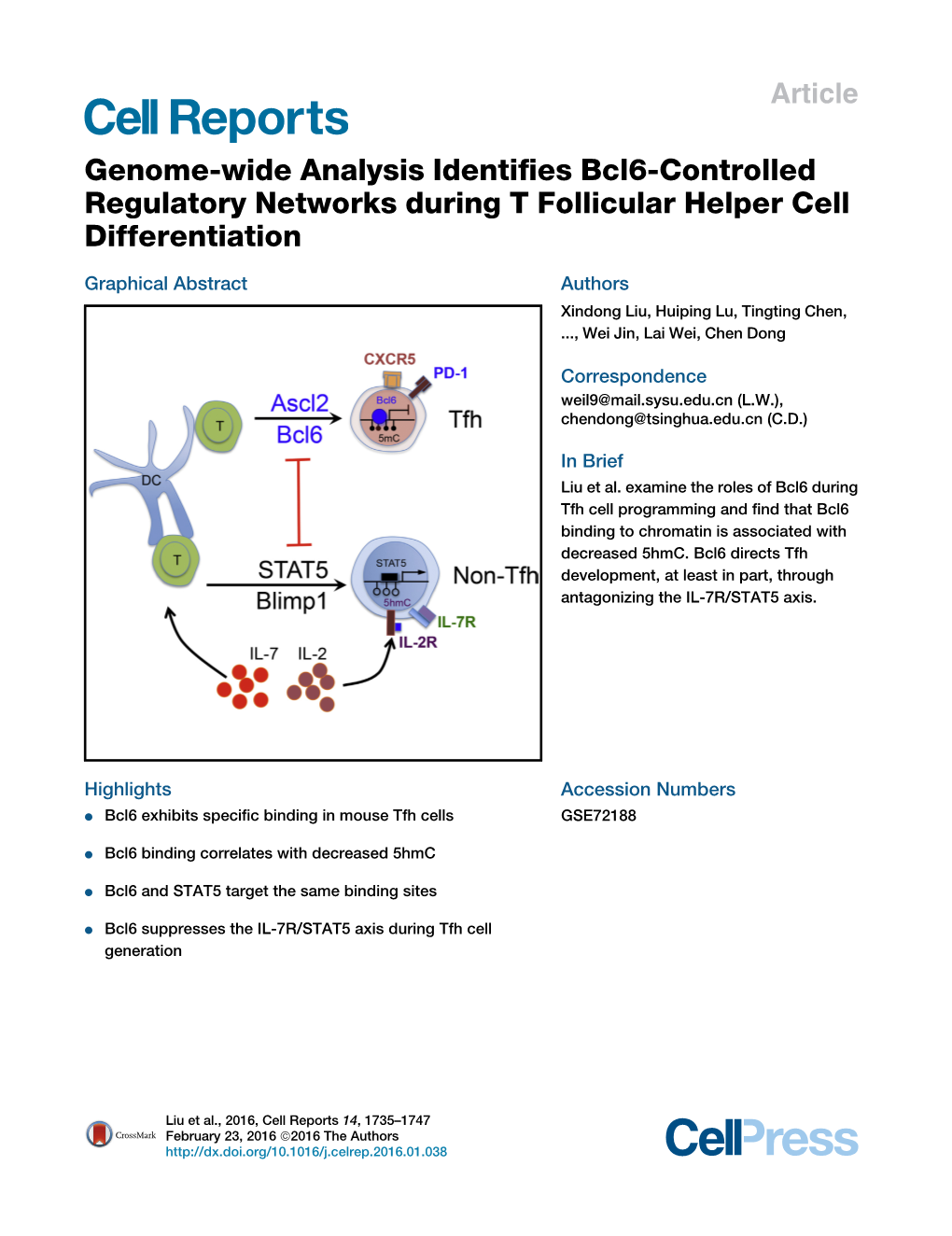 Genome-Wide Analysis Identifies Bcl6-Controlled Regulatory