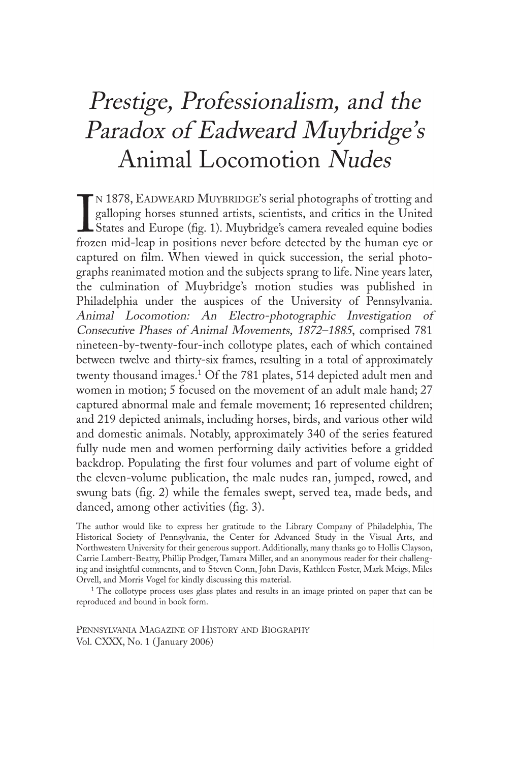 Prestige, Professionalism, and the Paradox of Eadweard Muybridge's