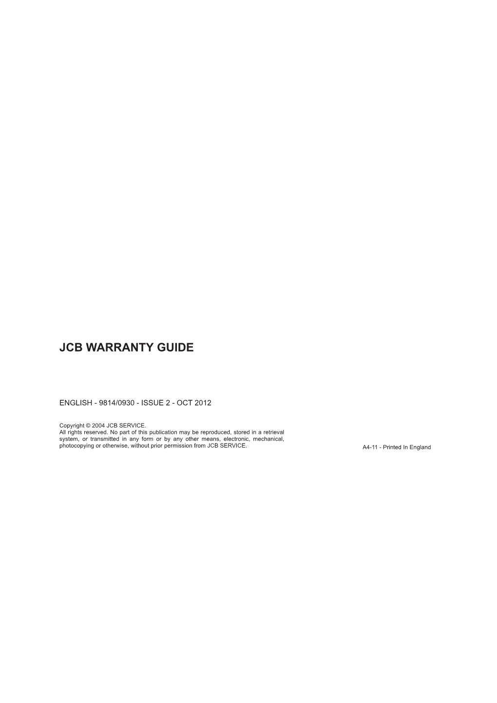 Jcb Warranty Guide