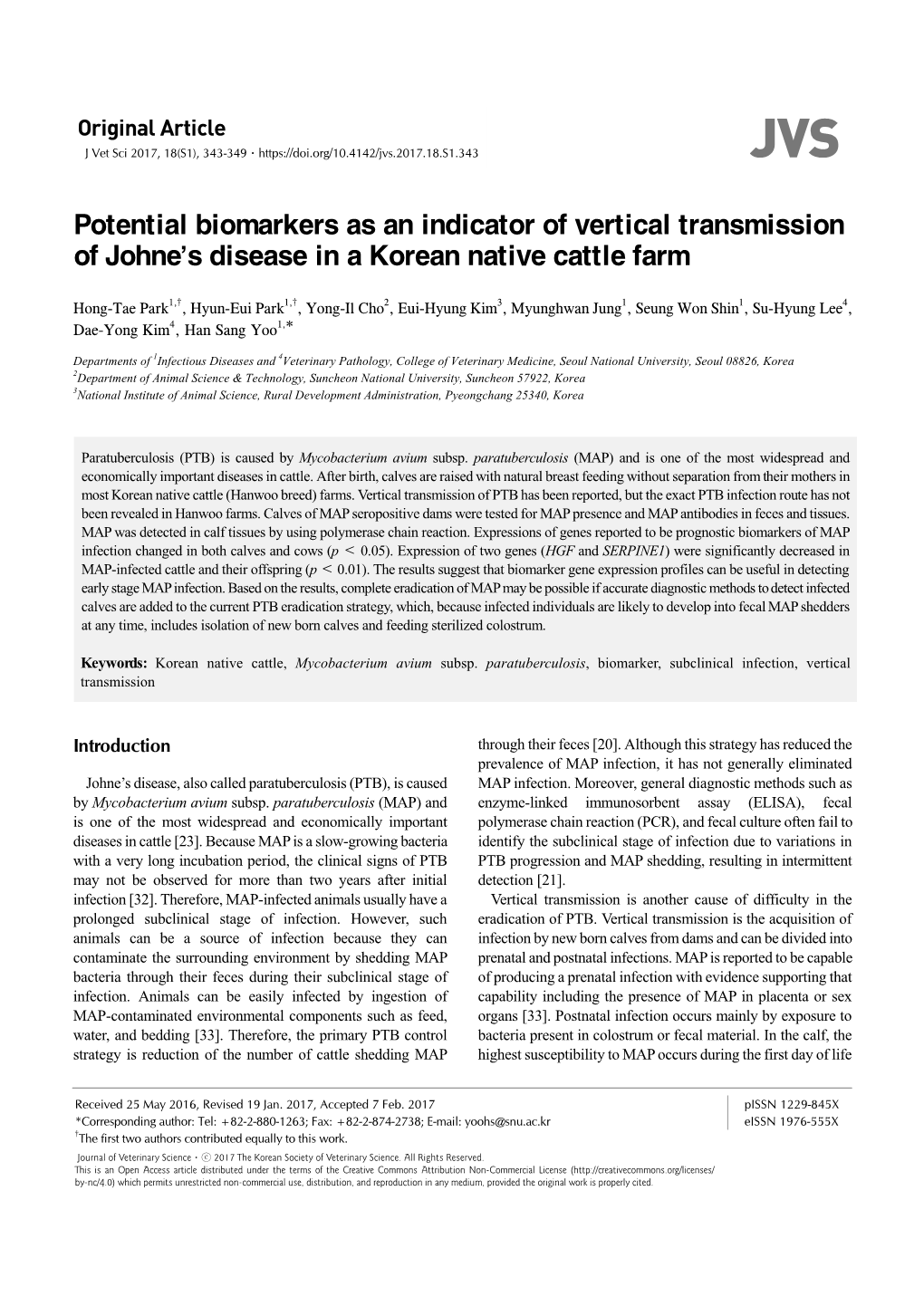 Potential Biomarkers As an Indicator of Vertical Transmission of Johne's