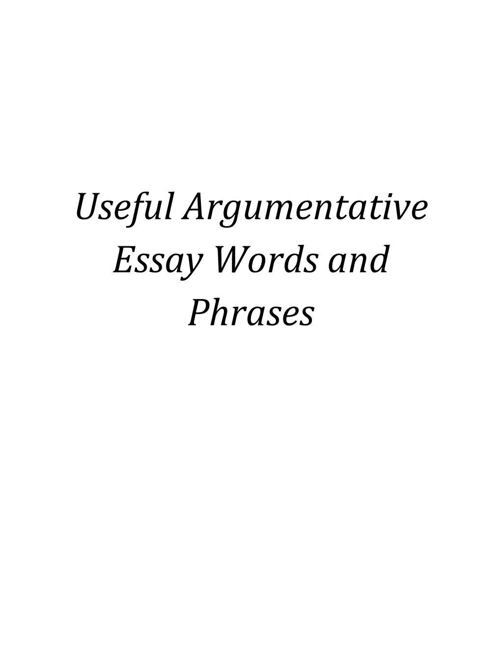 Useful Argumentative Essay Words and Phrases