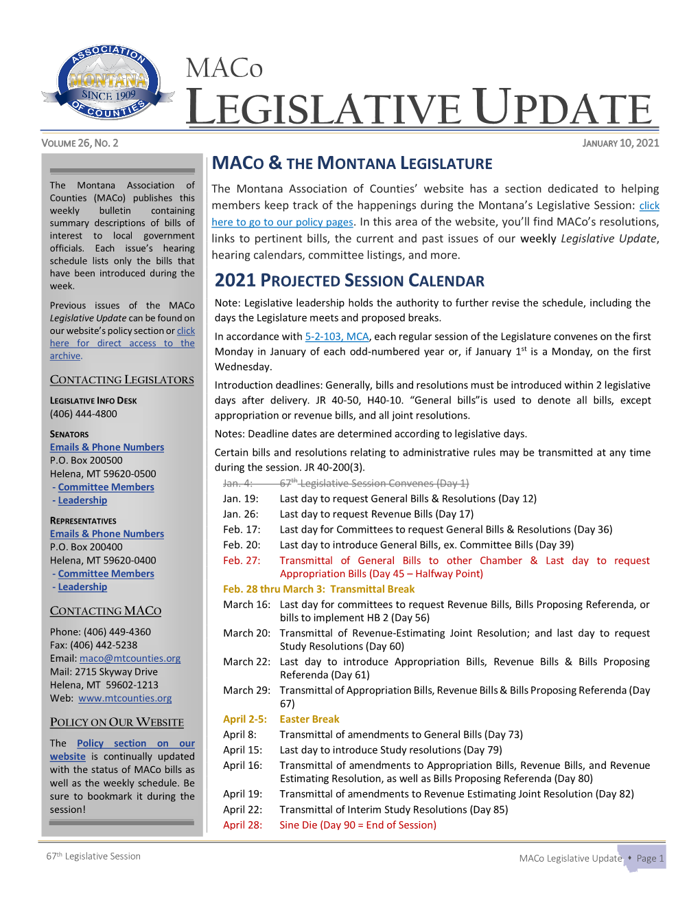 Maco LEGISLATIVE UPDATE VOLUME 26, NO