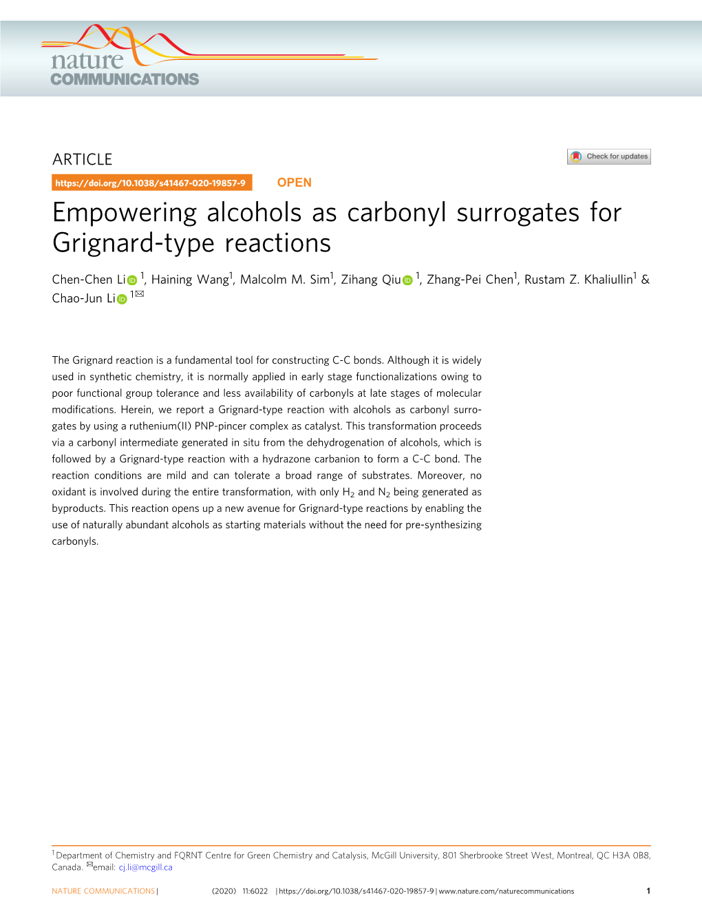 Empowering Alcohols As Carbonyl Surrogates for Grignard-Type Reactions