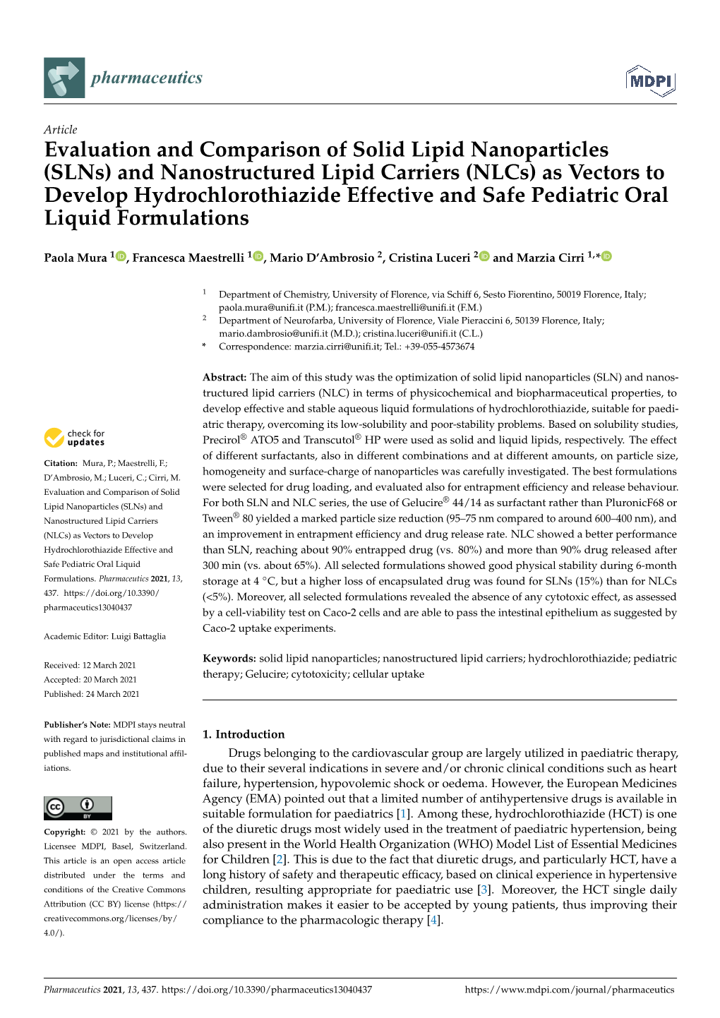 Evaluation and Comparison of Solid Lipid Nanoparticles (Slns) And