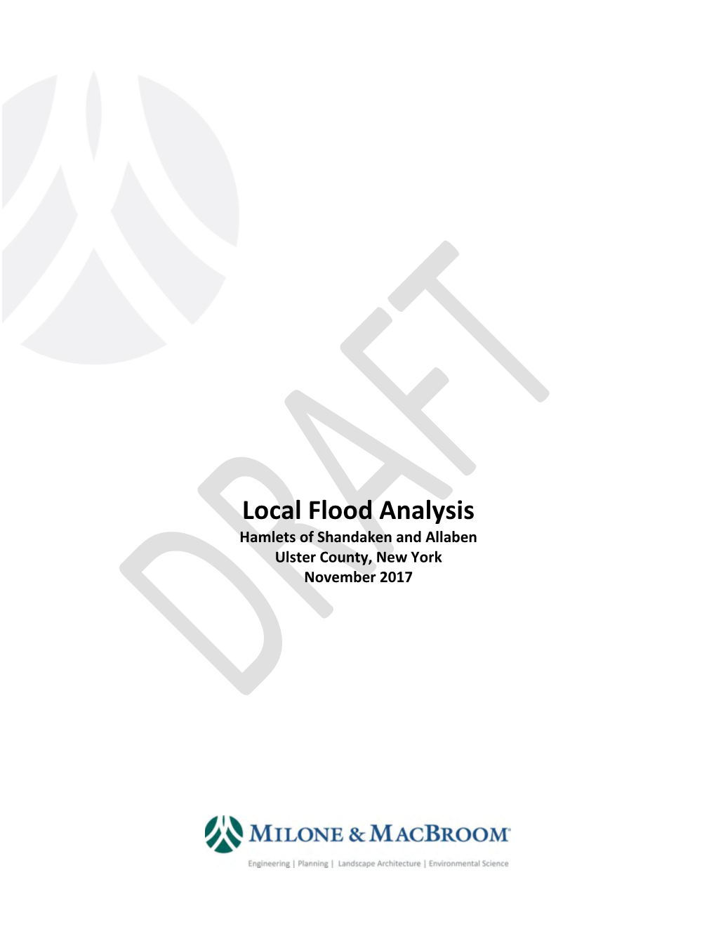 Local Flood Analysis Hamlets of Shandaken and Allaben Ulster County, New York November 2017