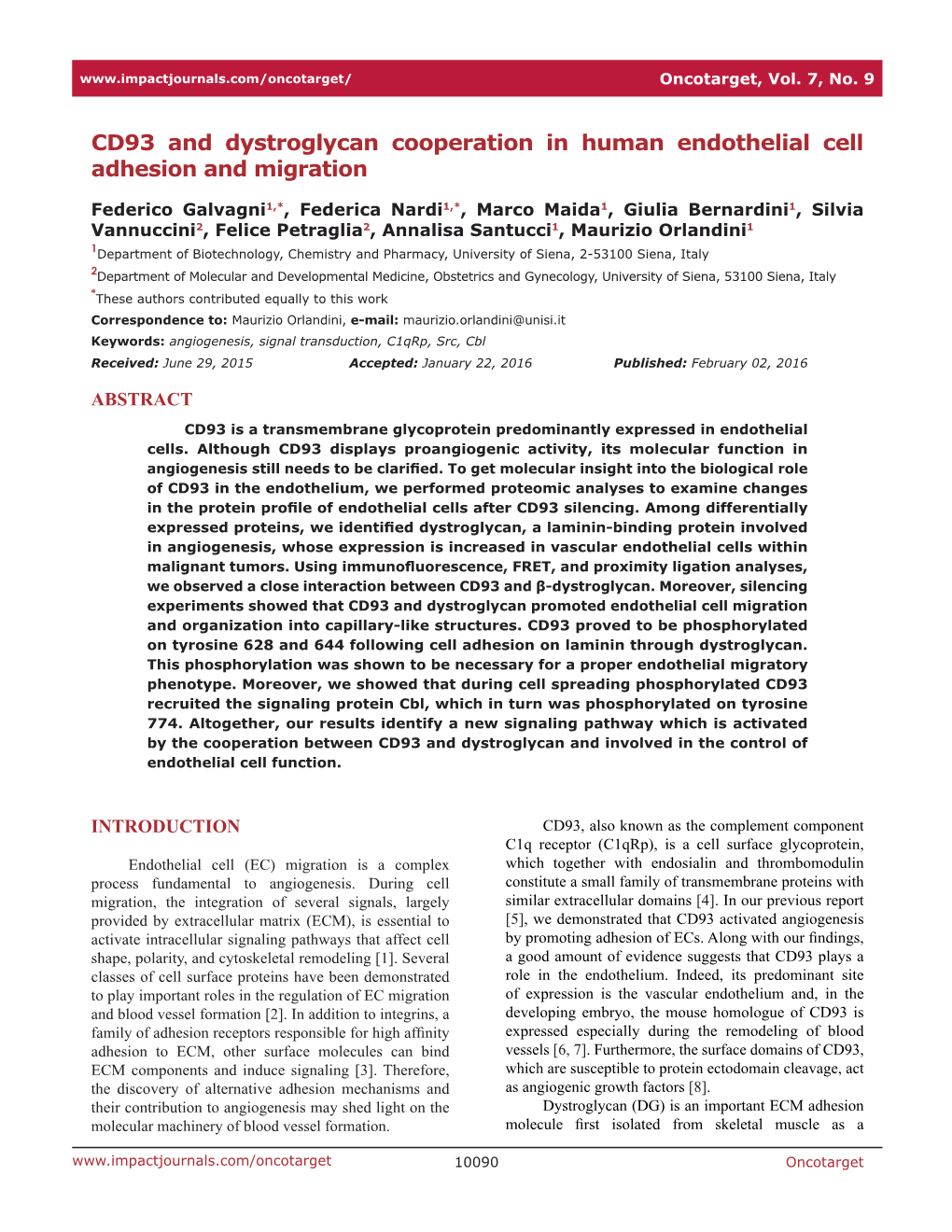 CD93 and Dystroglycan Cooperation in Human Endothelial Cell Adhesion and Migration