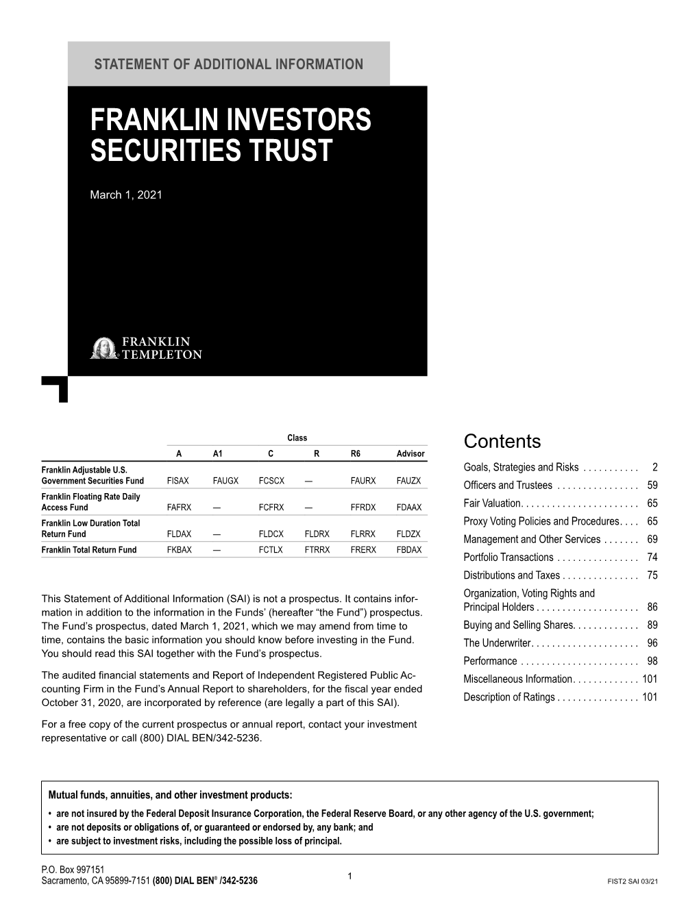 Franklin Investors Securities Trust