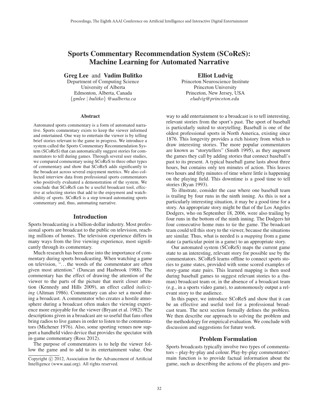 Sports Commentary Recommendation System (Scores): Machine Learning for Automated Narrative