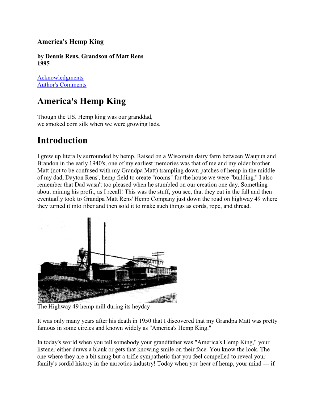 America's Hemp King Introduction