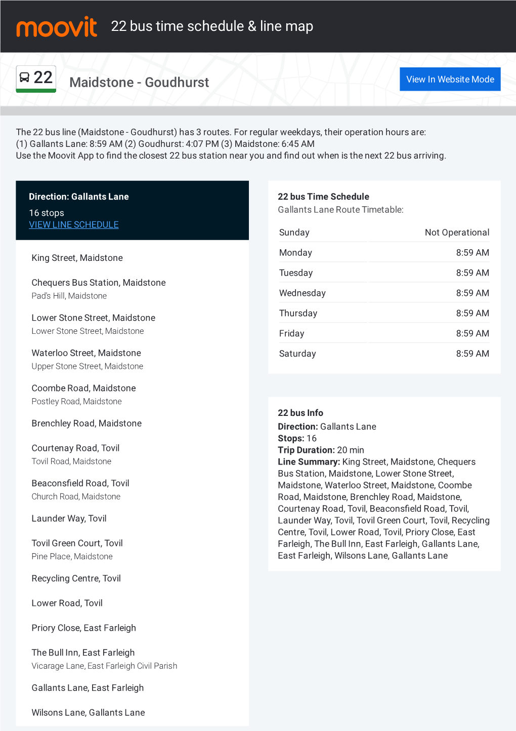 22 Bus Time Schedule & Line Route