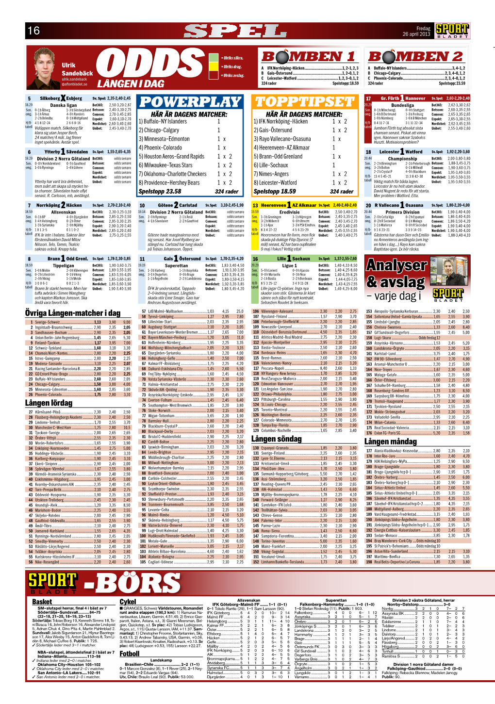 ODDS 324 Rader Spelstopp: 18.59 324 Rader Spelstopp: 23.59 LÅNGEN I DAG 5 Silkeborg Xesbjerg Sv