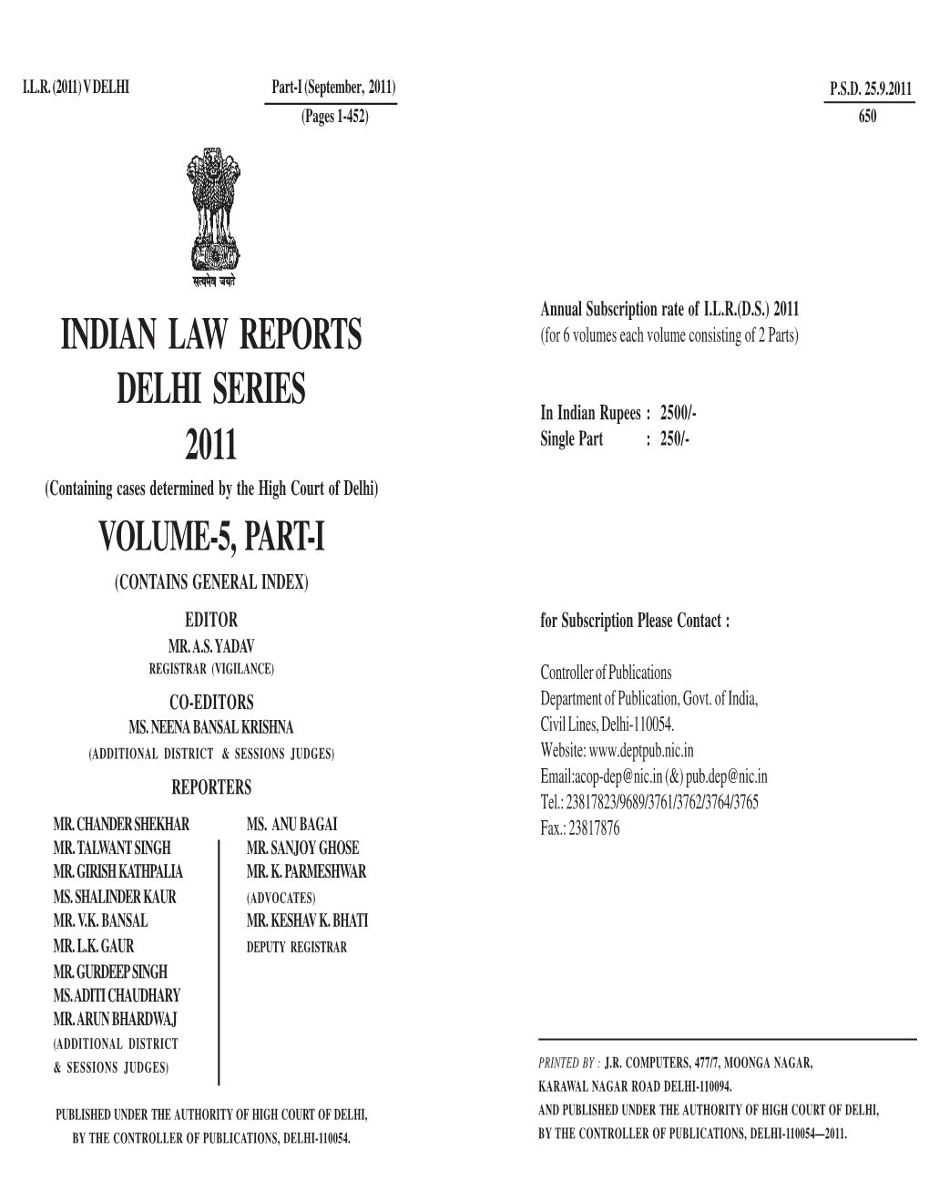 Indian Law Reports Delhi Series 2011