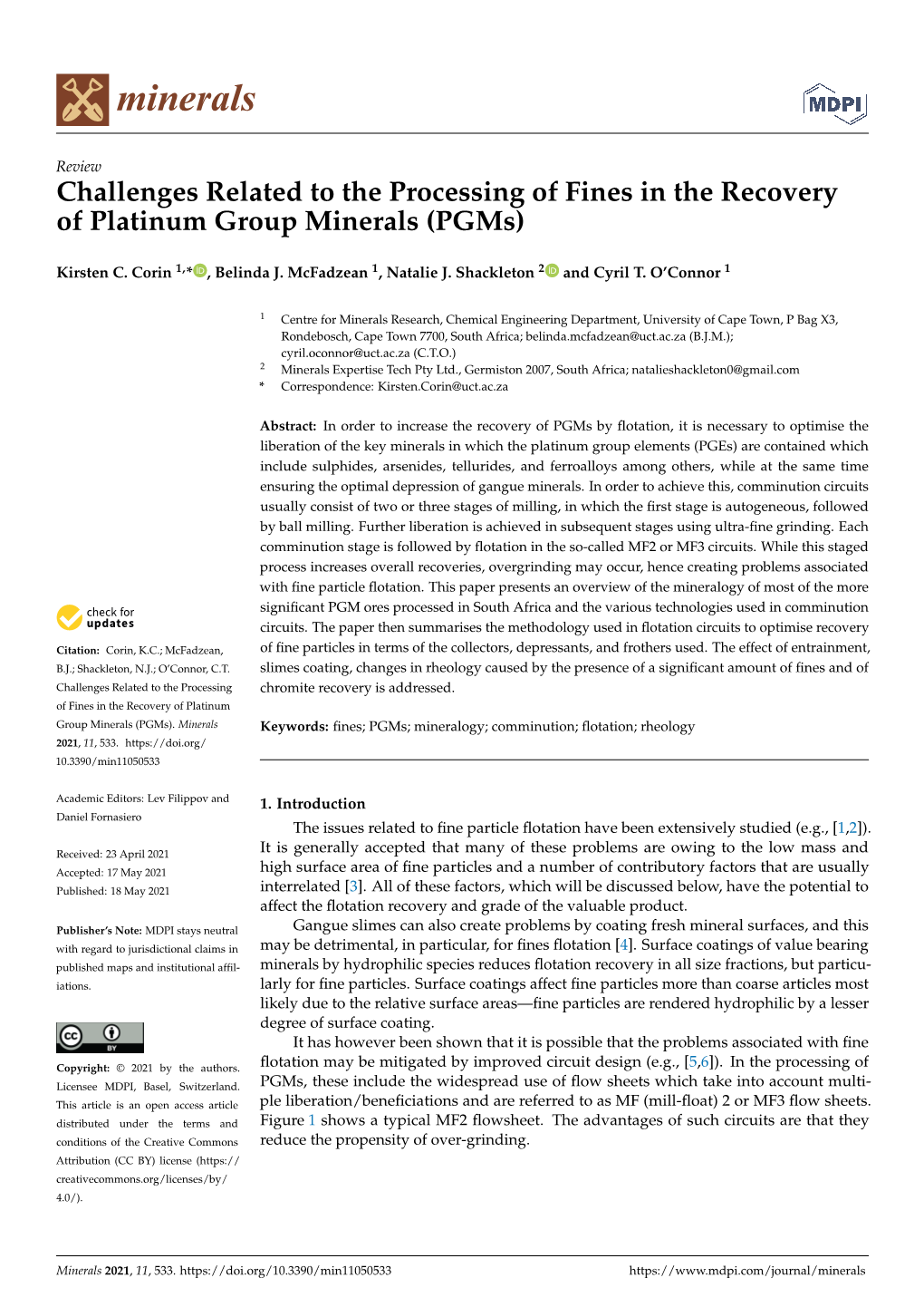 Challenges Related to the Processing of Fines in the Recovery of Platinum Group Minerals (Pgms)