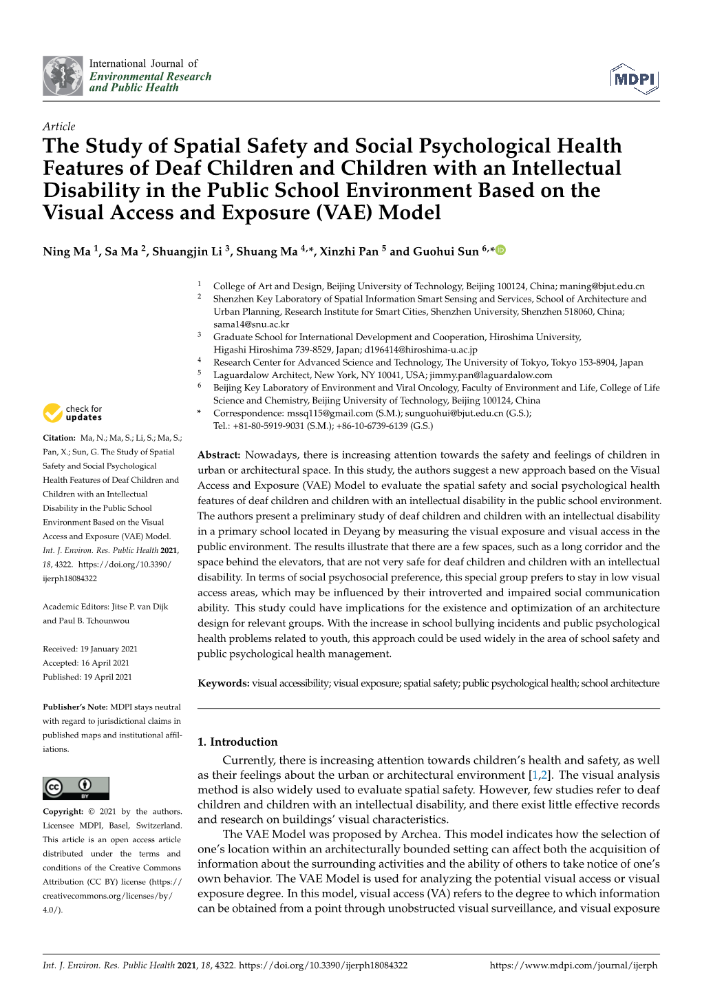 The Study of Spatial Safety and Social Psychological Health Features Of