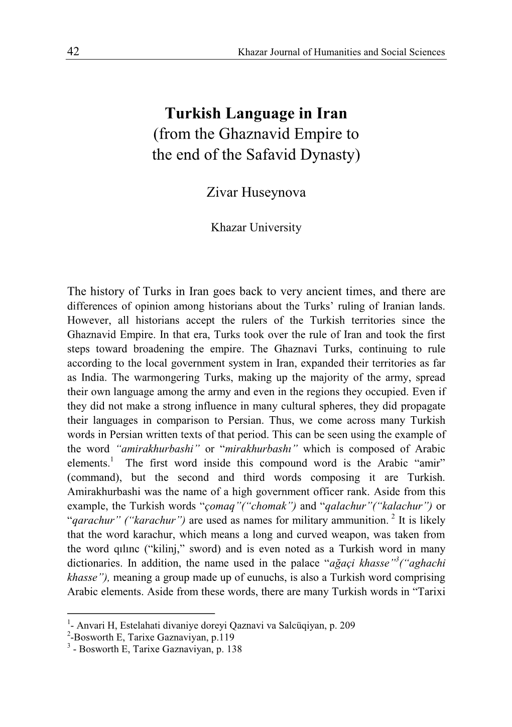 Turkish Language in Iran (From the Ghaznavid Empire to the End of the Safavid Dynasty)