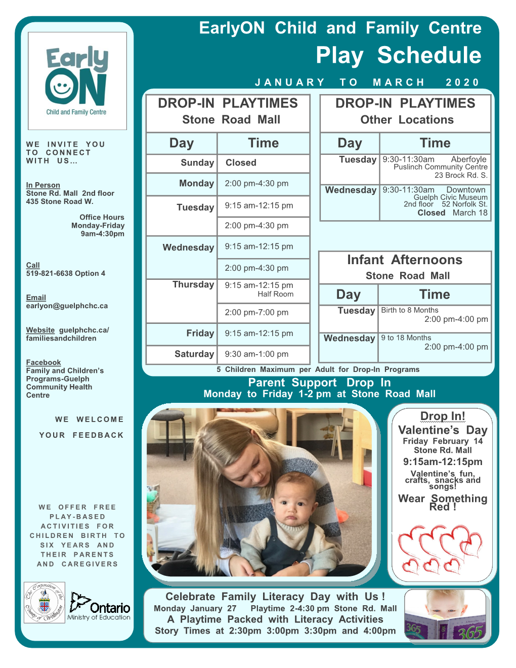 Earlyon Child and Family Centre Play Schedule