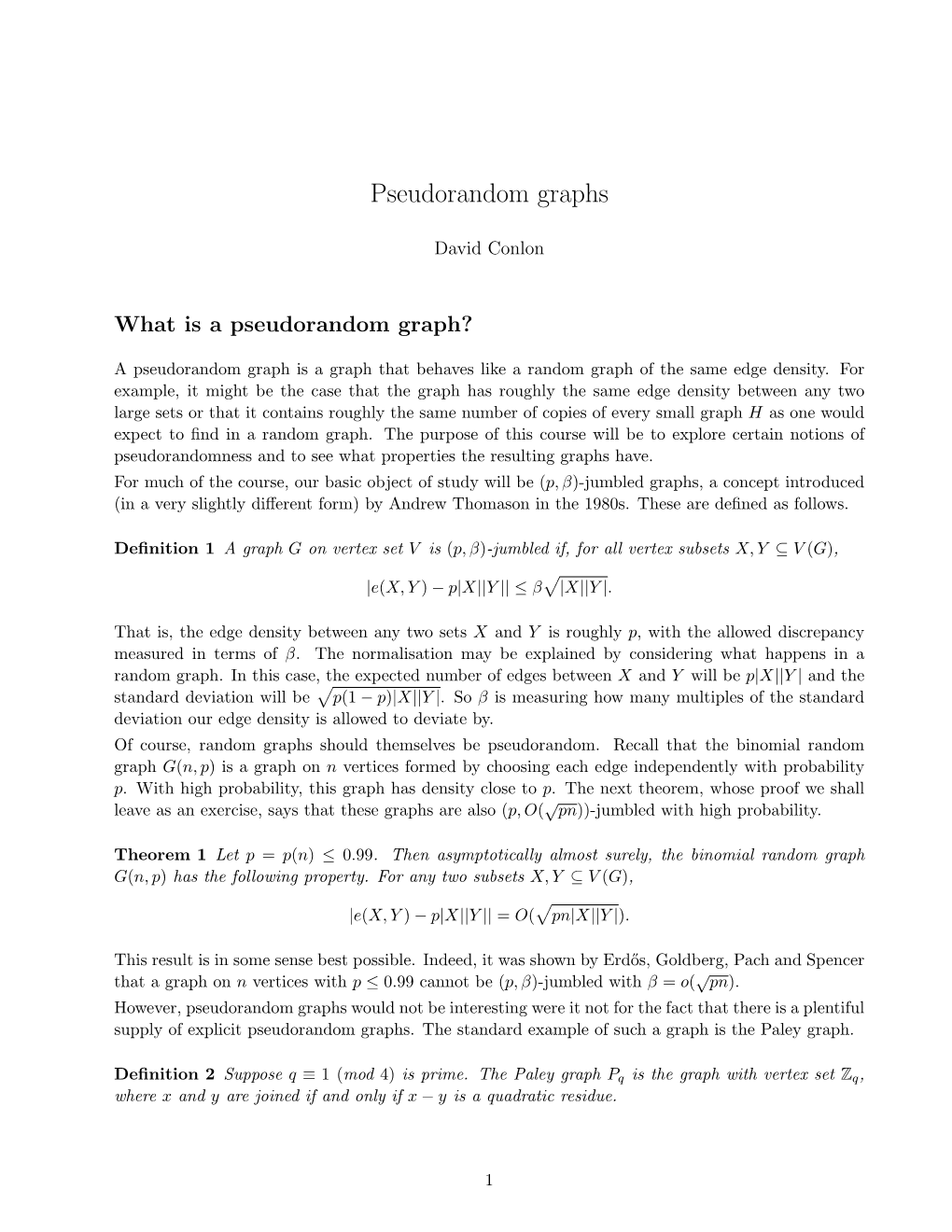 Pseudorandom Graphs