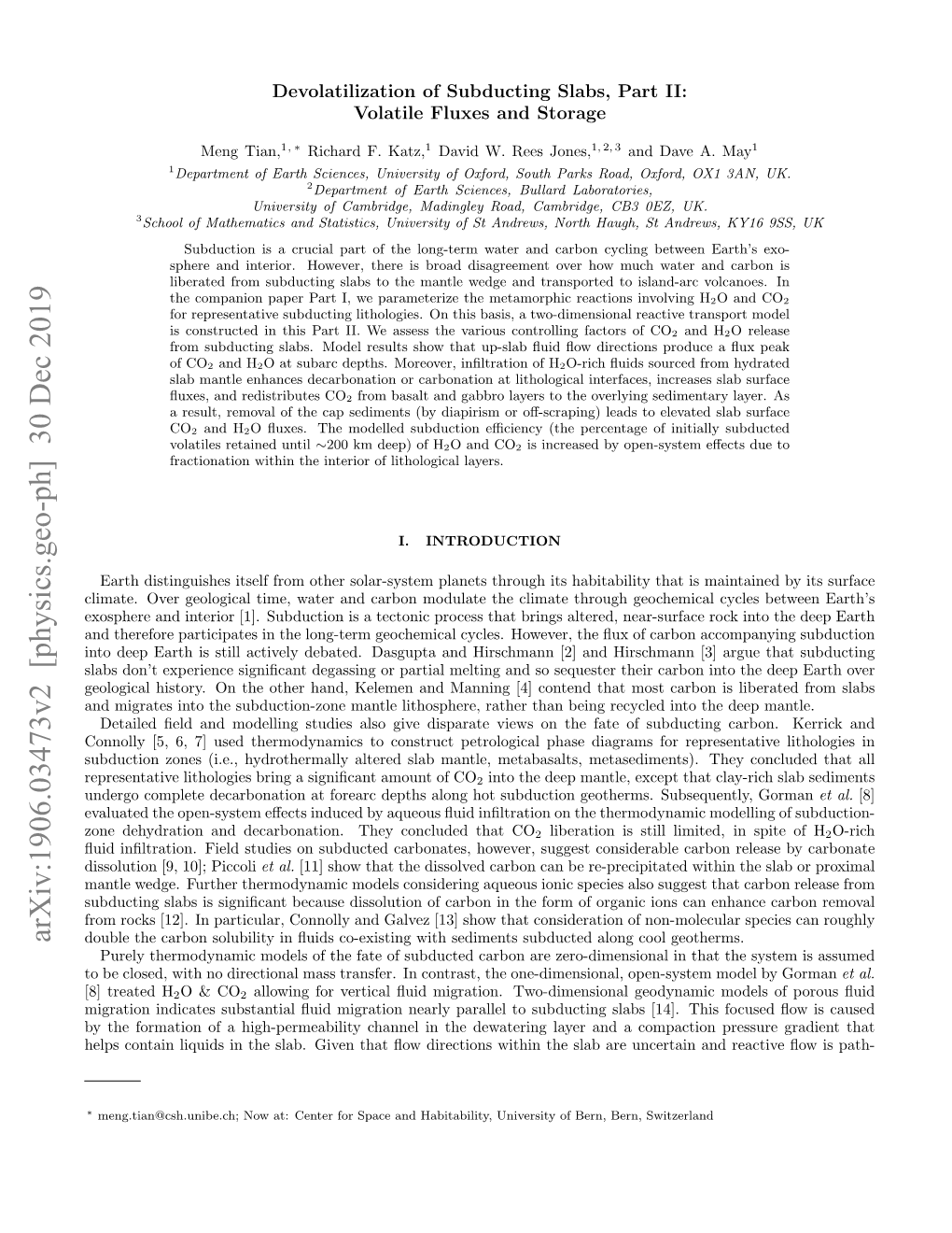 Arxiv:1906.03473V2 [Physics.Geo-Ph] 30 Dec 2019 Double the Carbon Solubility in ﬂuids Co-Existing with Sediments Subducted Along Cool Geotherms