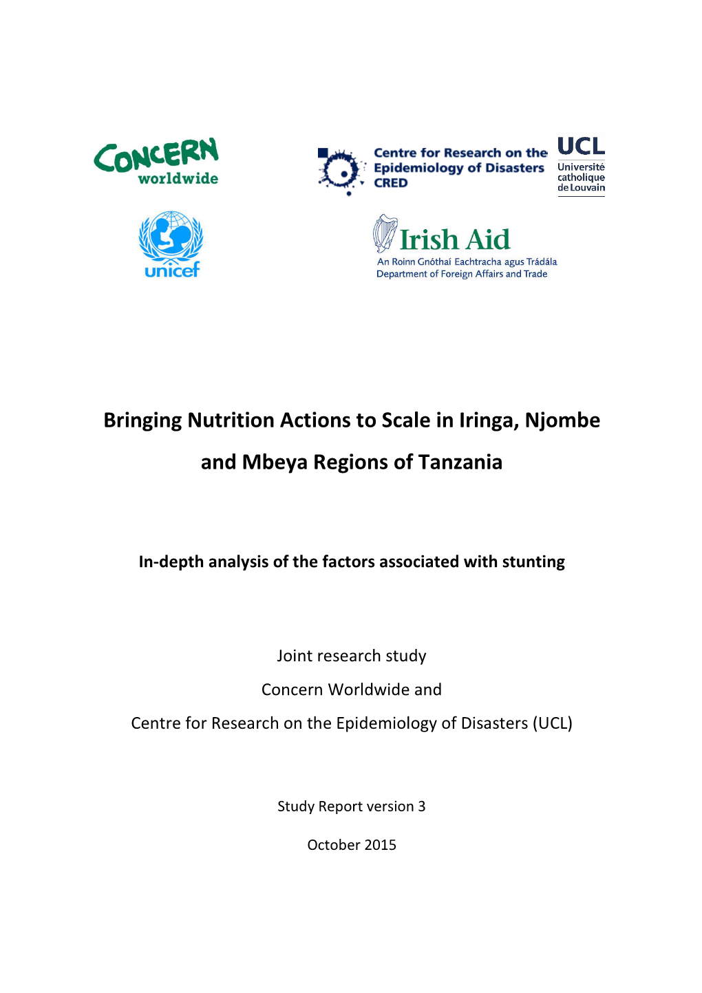 Bringing Nutrition Actions to Scale in Iringa, Njombe and Mbeya Regions of Tanzania