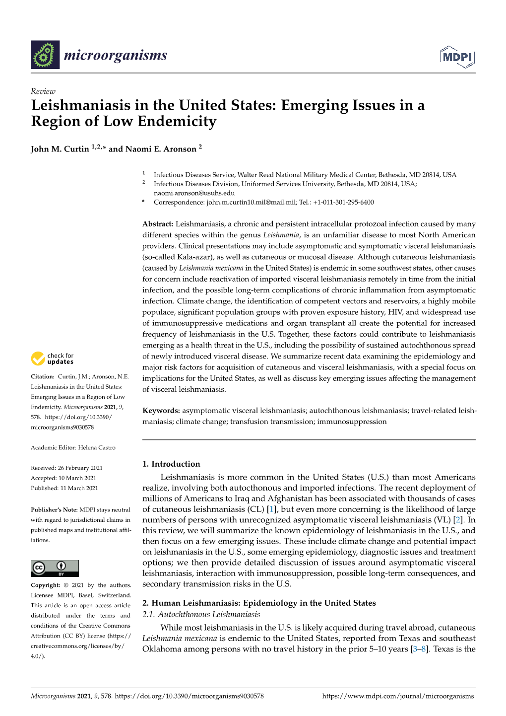 Leishmaniasis in the United States: Emerging Issues in a Region of Low Endemicity