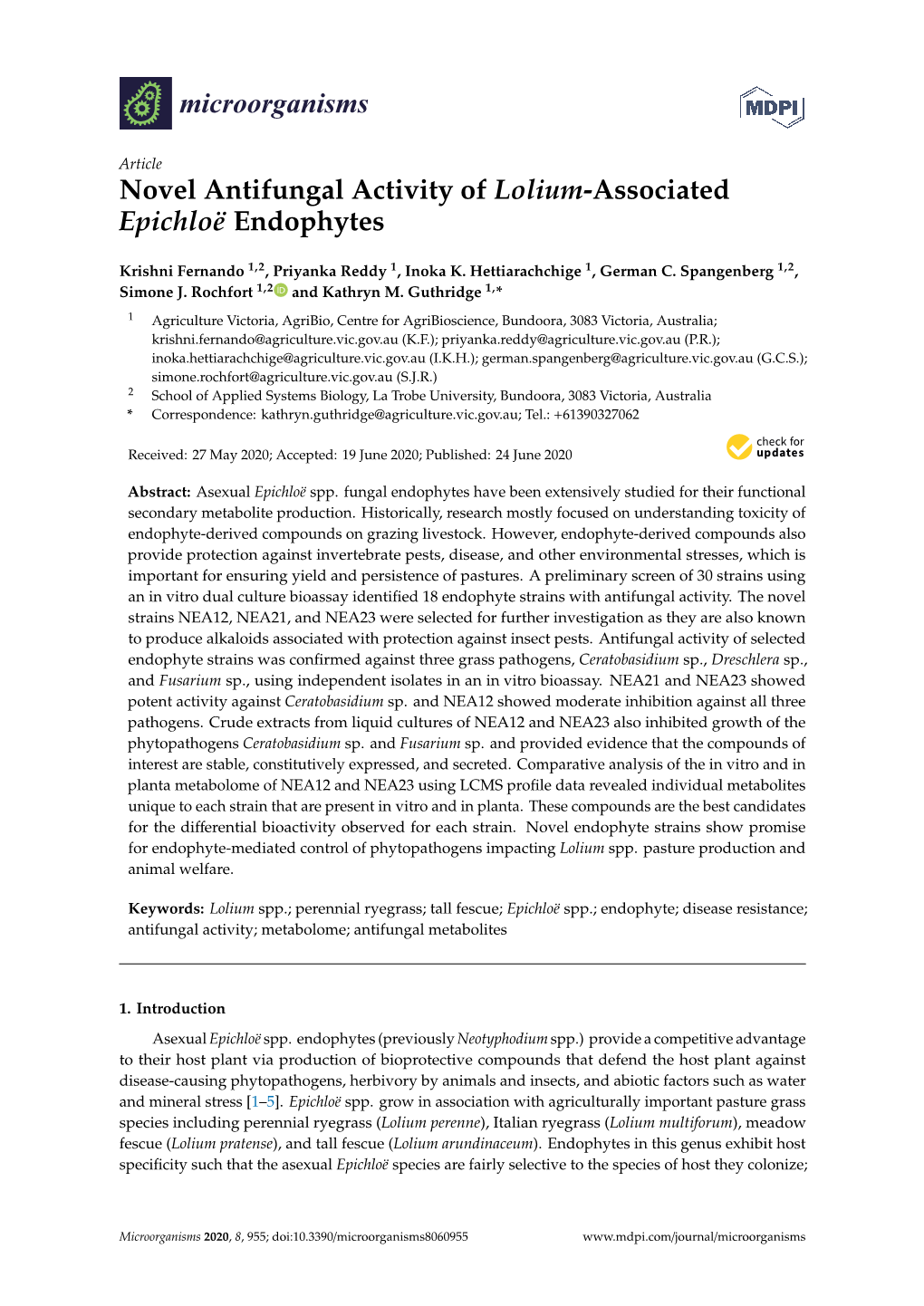 Novel Antifungal Activity of Lolium-Associated Epichloë Endophytes