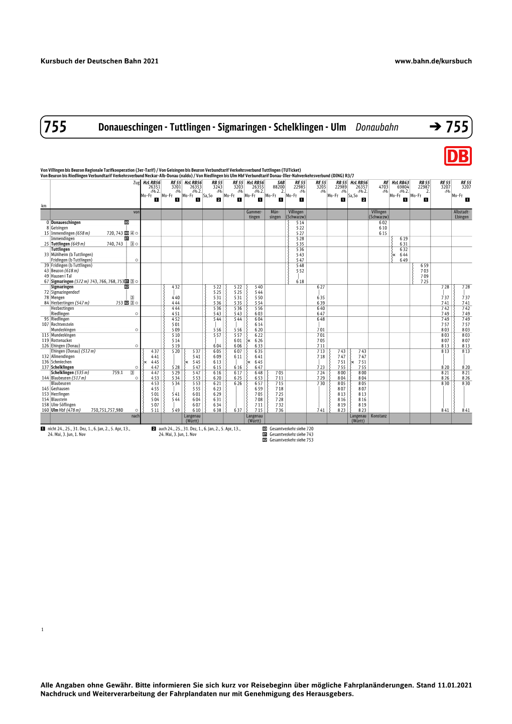 Tuttlingen - Sigmaringen - Schelklingen - Ulm Donaubahn � 755