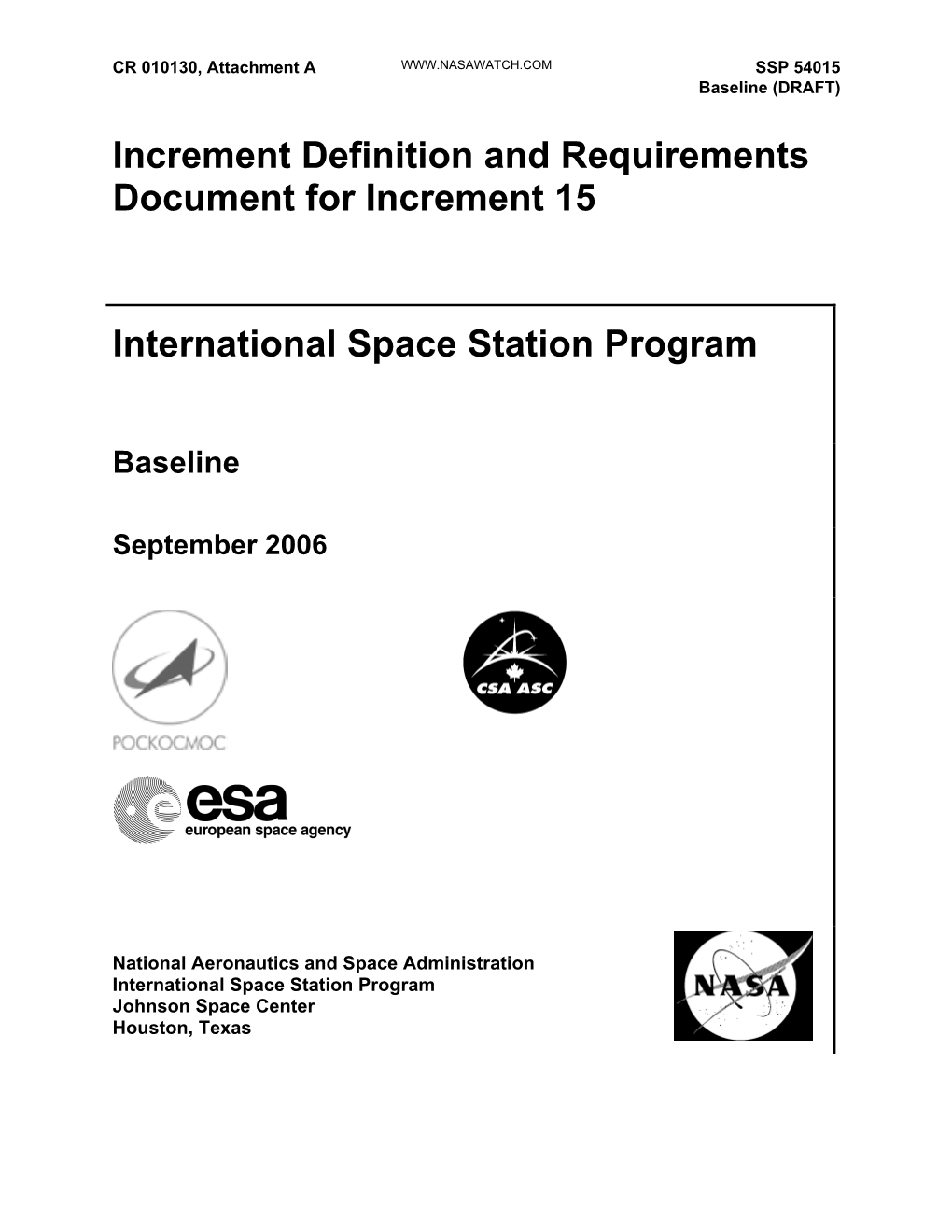 Increment Definition and Requirements Document for Increment 15