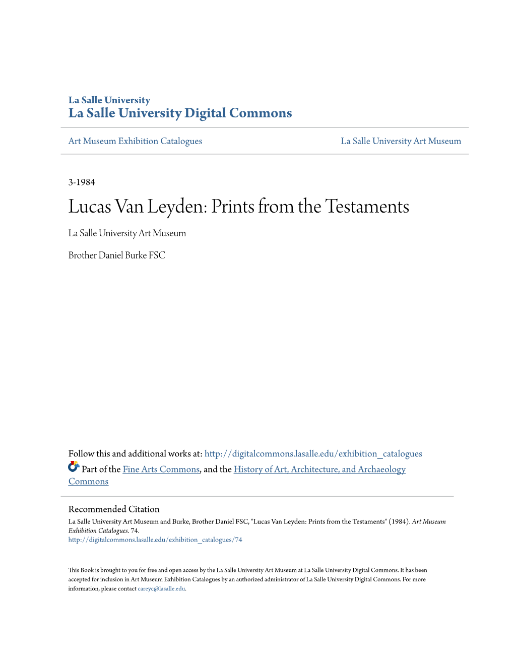 Lucas Van Leyden: Prints from the Testaments La Salle University Art Museum