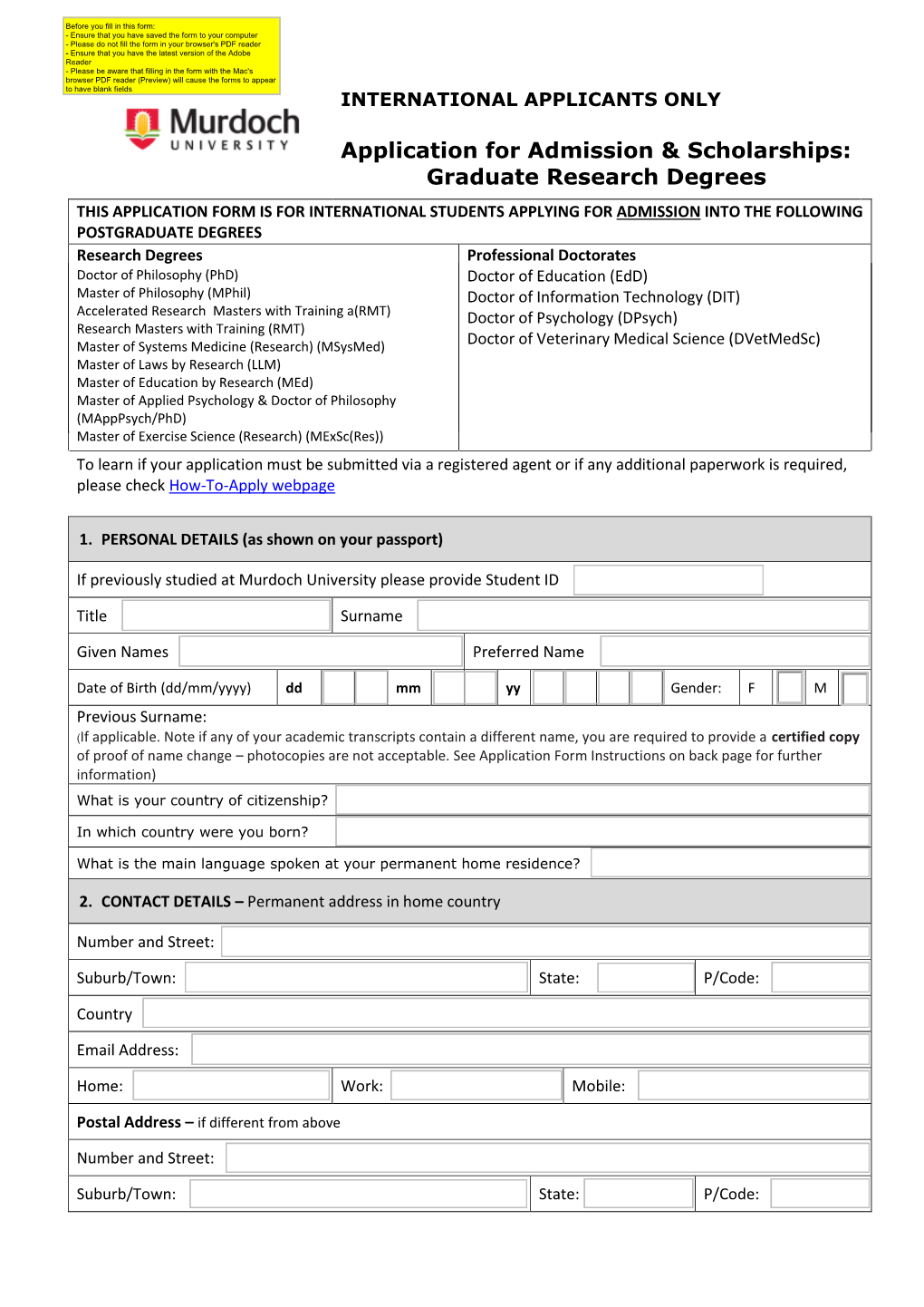 Application for Admission & Scholarships: Graduate Research