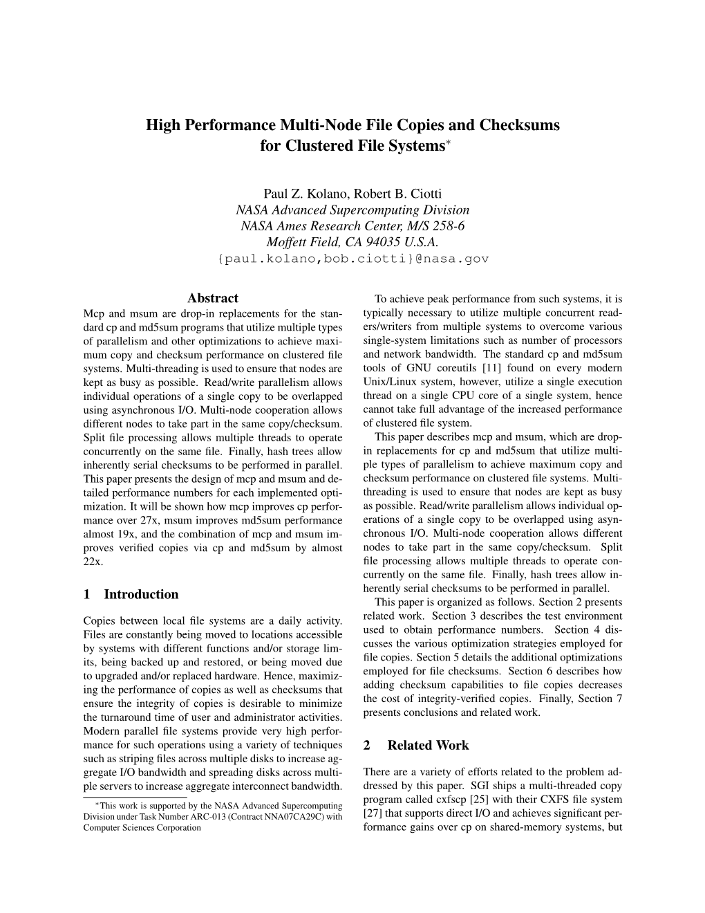 High Performance Multi-Node File Copies and Checksums for Clustered File Systems∗