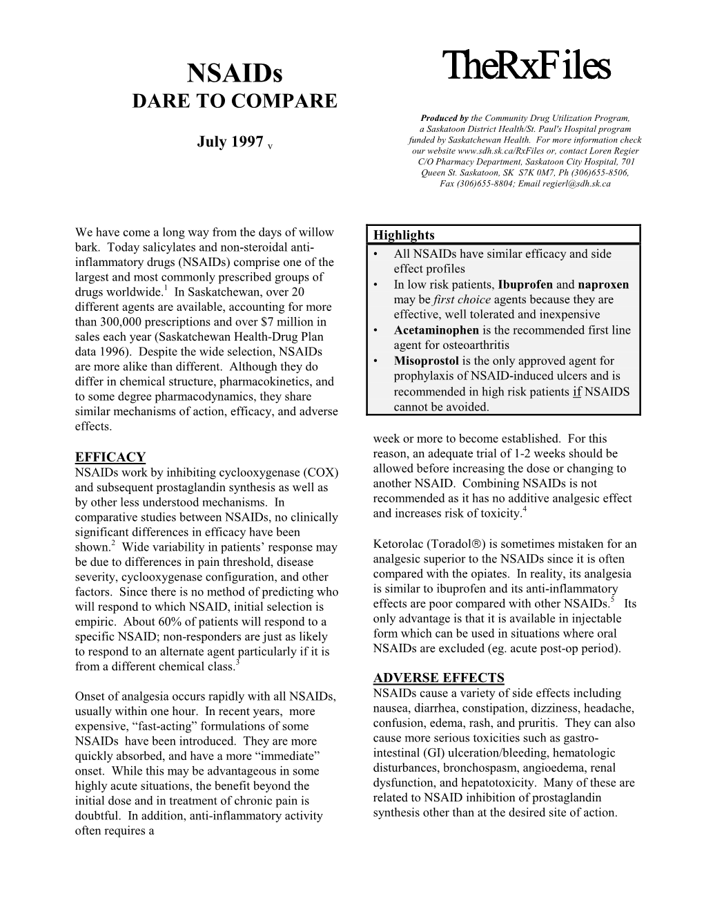 Nsaids: Dare to Compare 1997