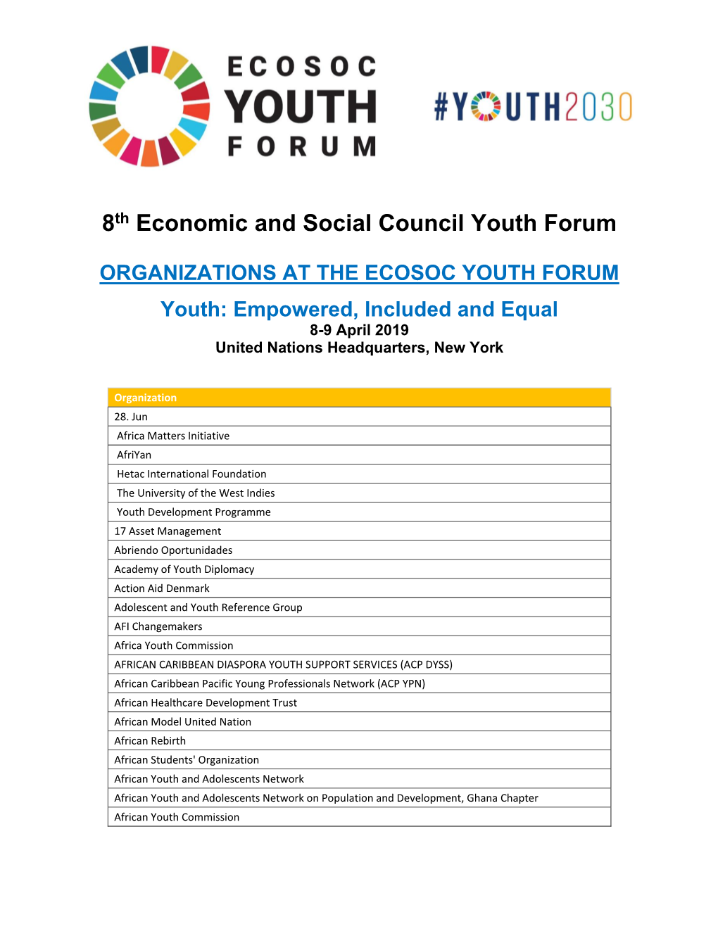 8Th Economic and Social Council Youth Forum