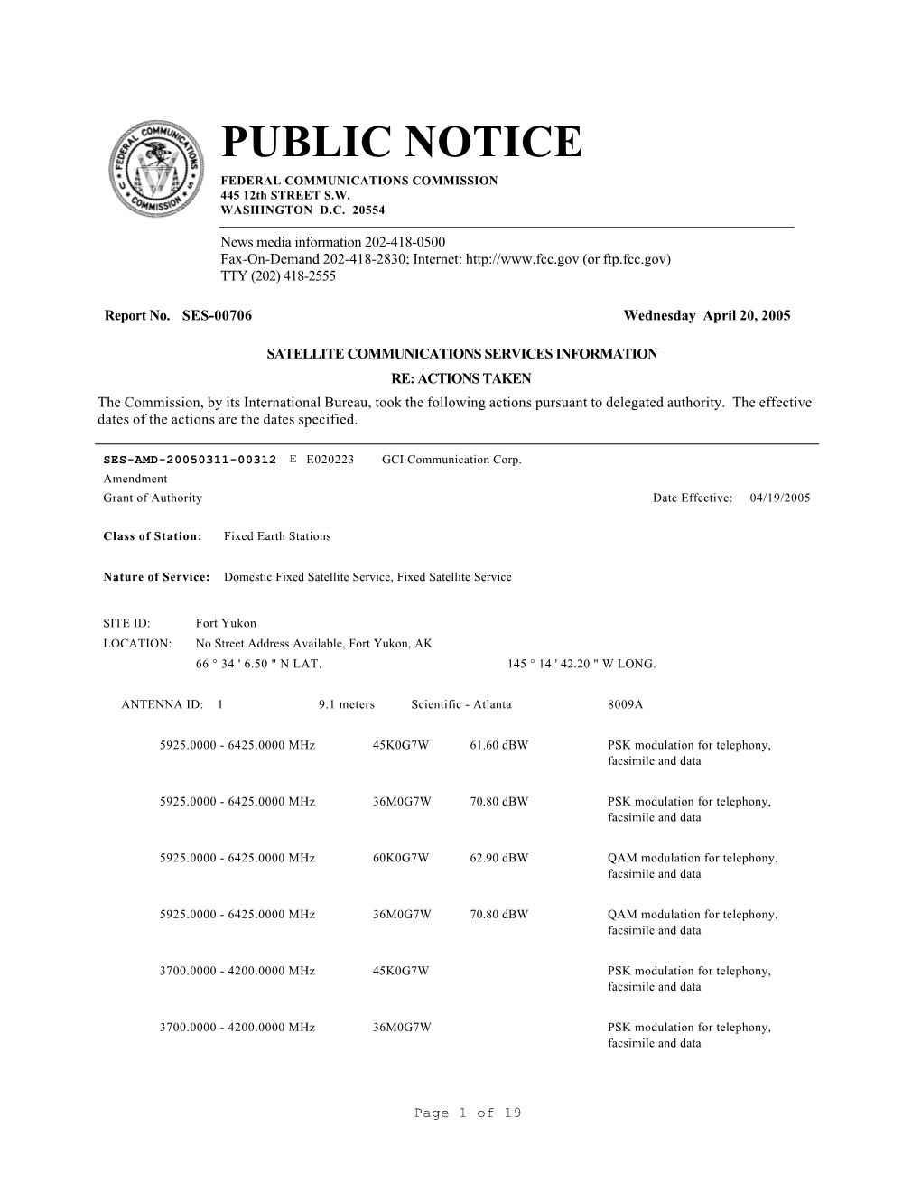 PUBLIC NOTICE FEDERAL COMMUNICATIONS COMMISSION 445 12Th STREET S.W