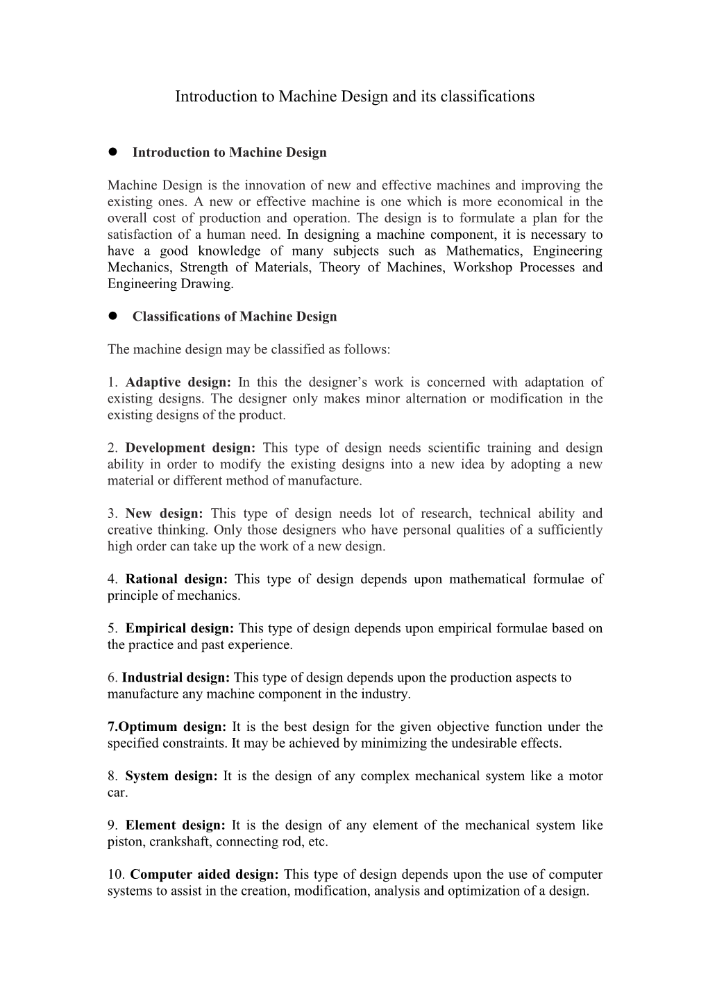 Introduction to Machine Design and Its Classifications