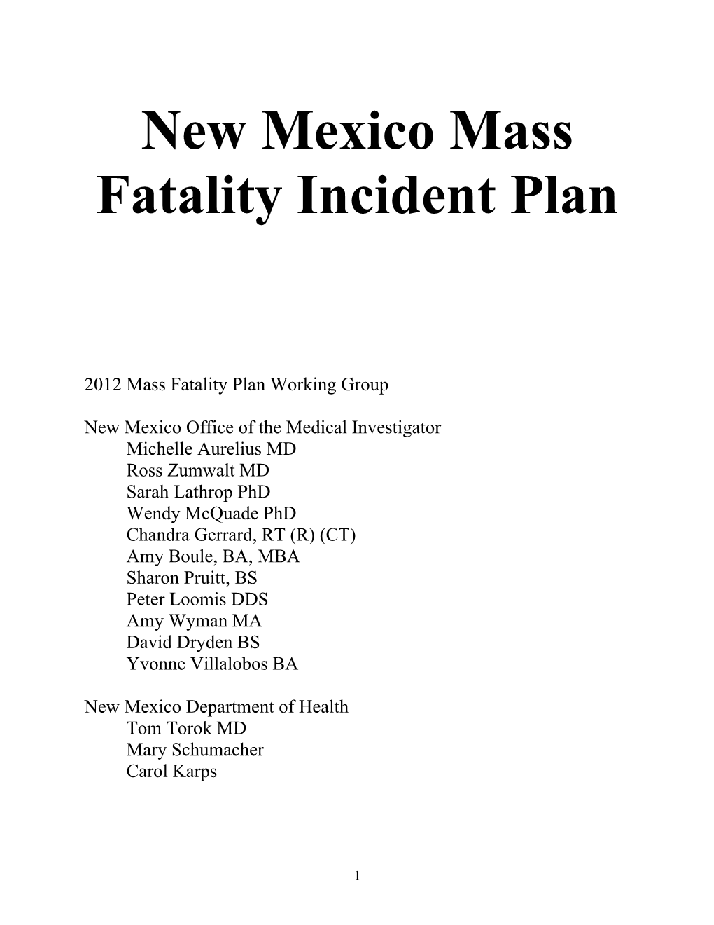 New Mexico Mass Fatality Incident Plan