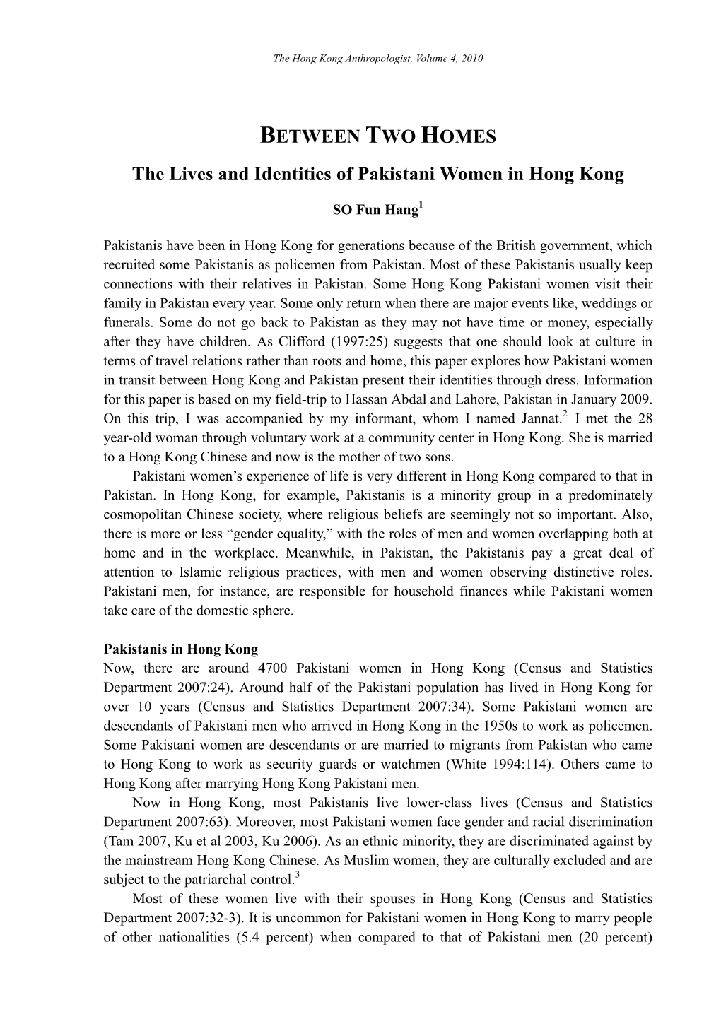 BETWEEN TWO HOMES the Lives and Identities of Pakistani Women in Hong Kong