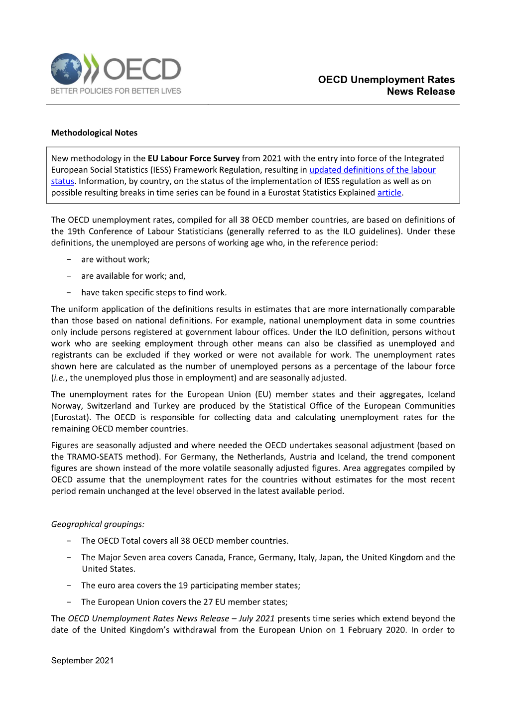 OECD Unemployment Rates News Release