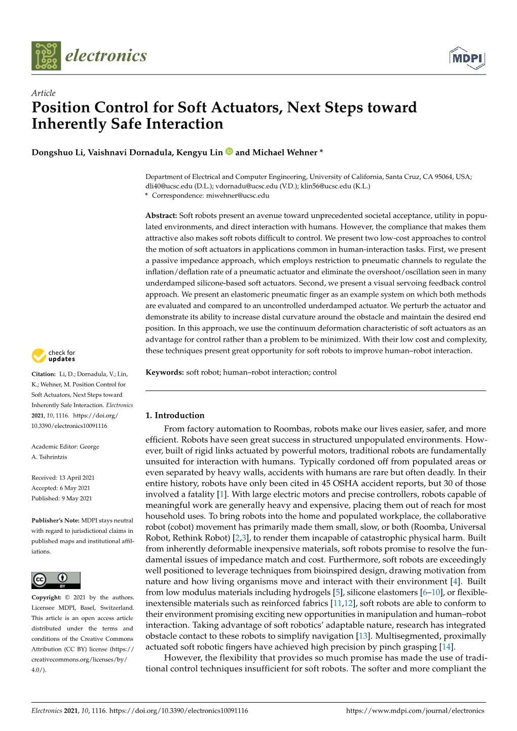 Position Control for Soft Actuators, Next Steps Toward Inherently Safe Interaction