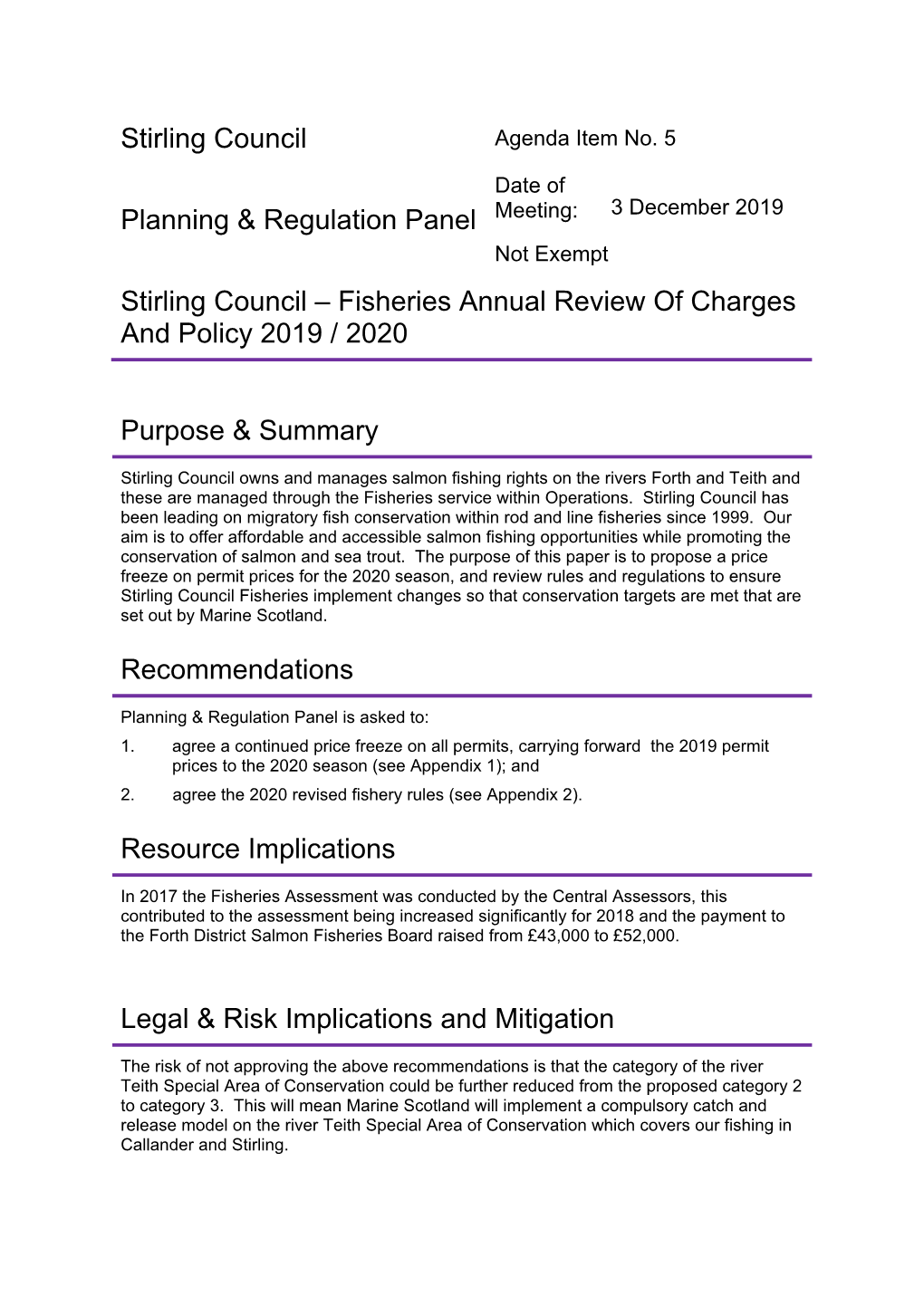 Fisheries Annual Review of Charges and Policy 2019 / 2020