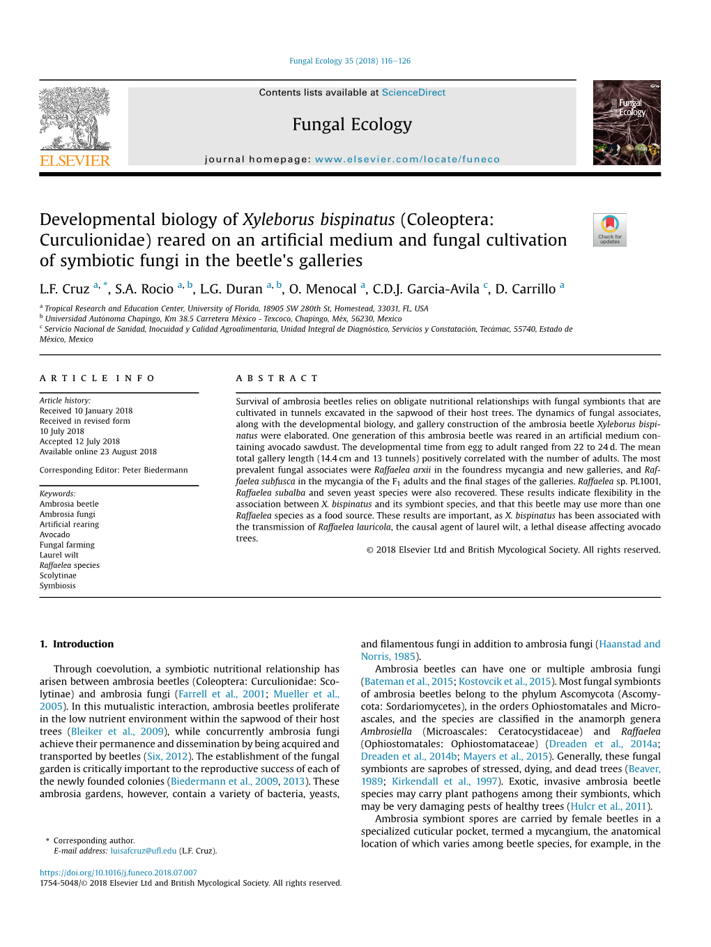 Developmental Biology of Xyleborus Bispinatus (Coleoptera