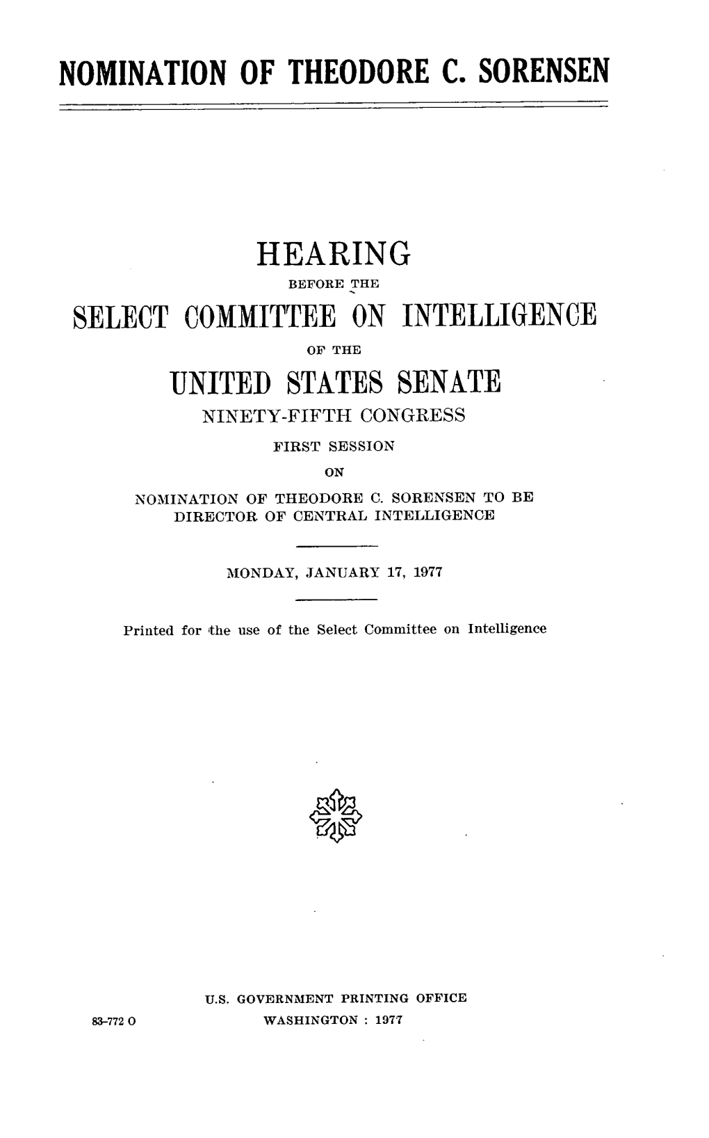 Nomination of Theodore C. Sorensen Hearing